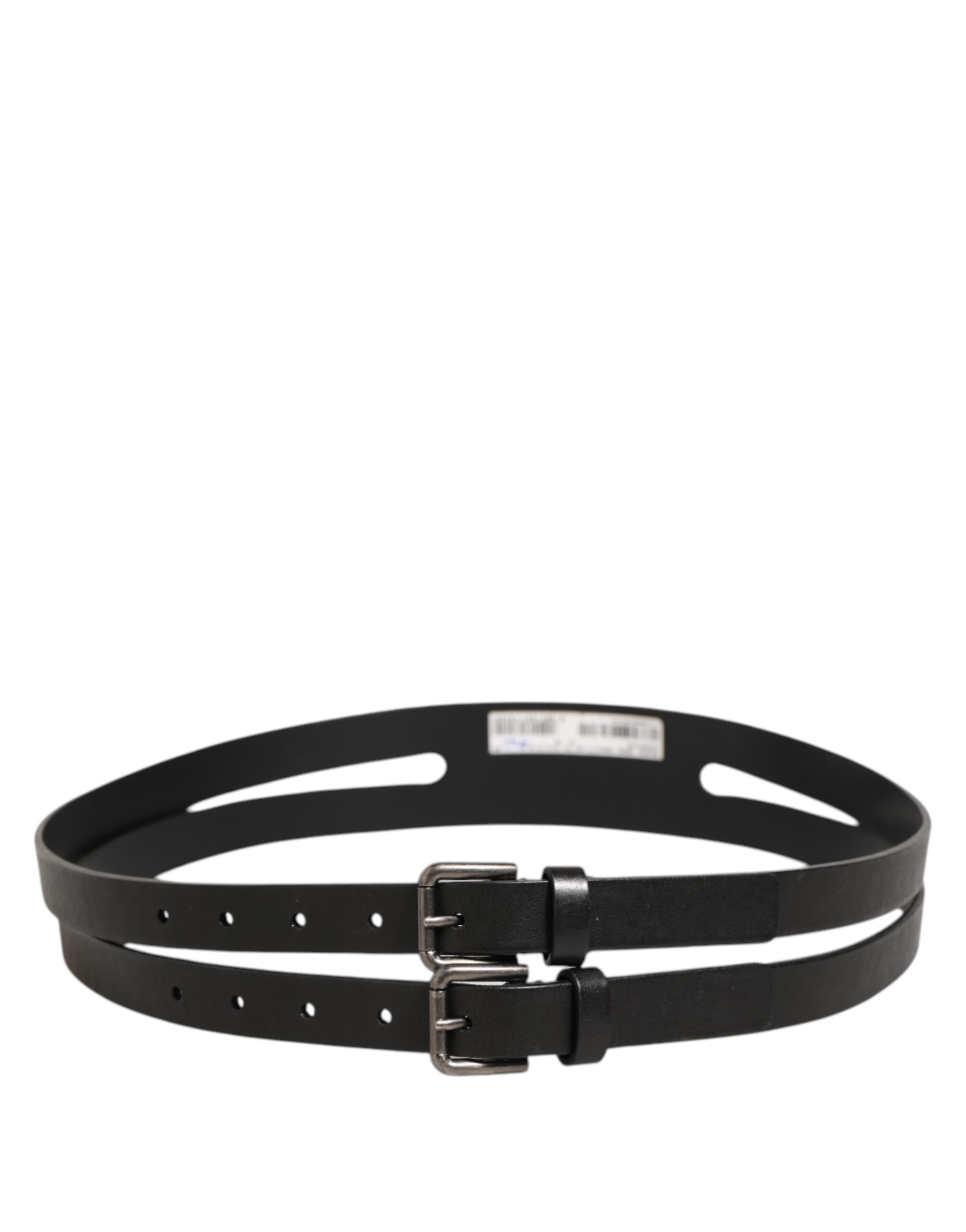 Double Strap Leather Silver Buckle Men's Belt - Dolce & Gabbana - Modalova