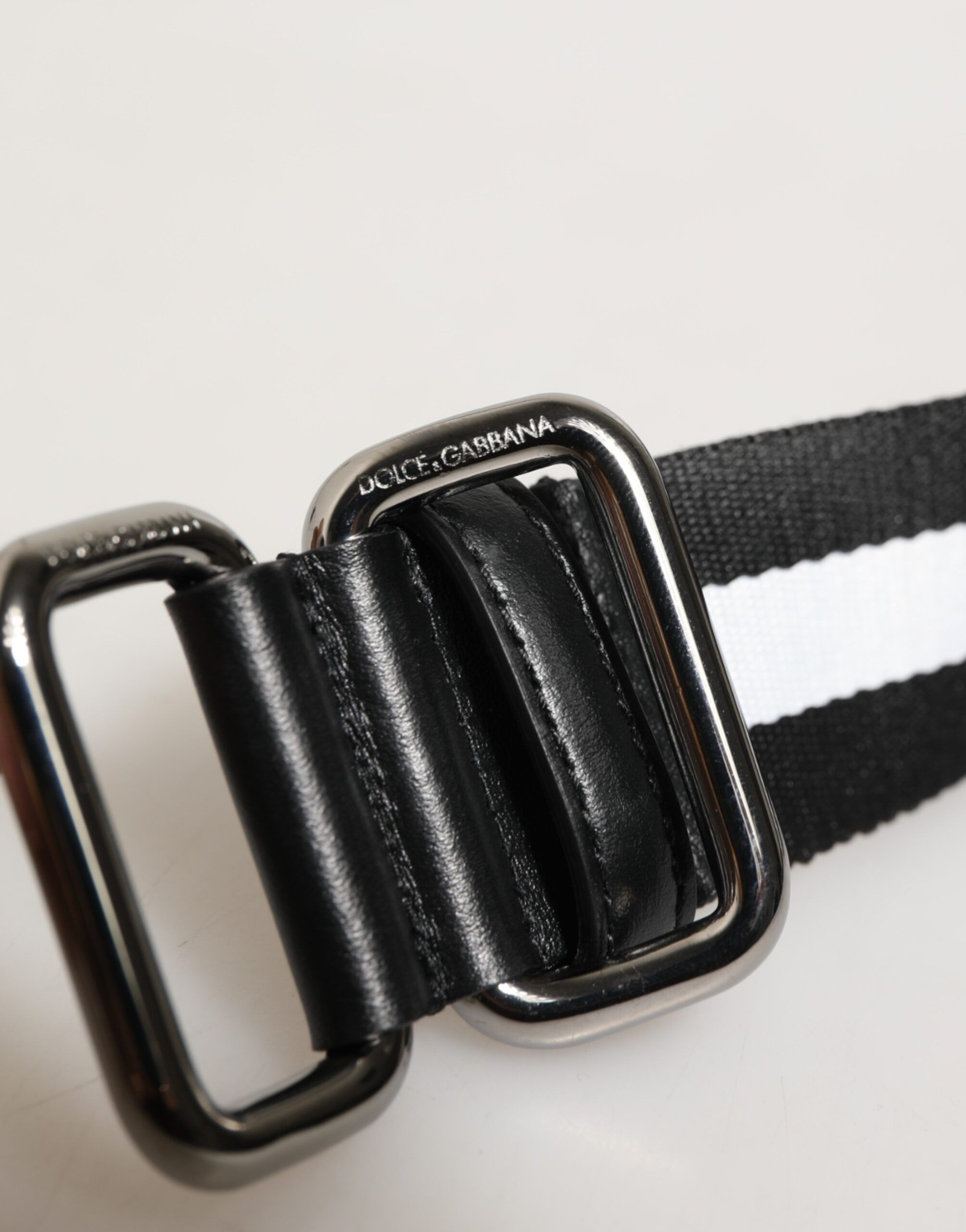 Black White Striped Logo Metal Buckle Men's Belt - Dolce & Gabbana - Modalova