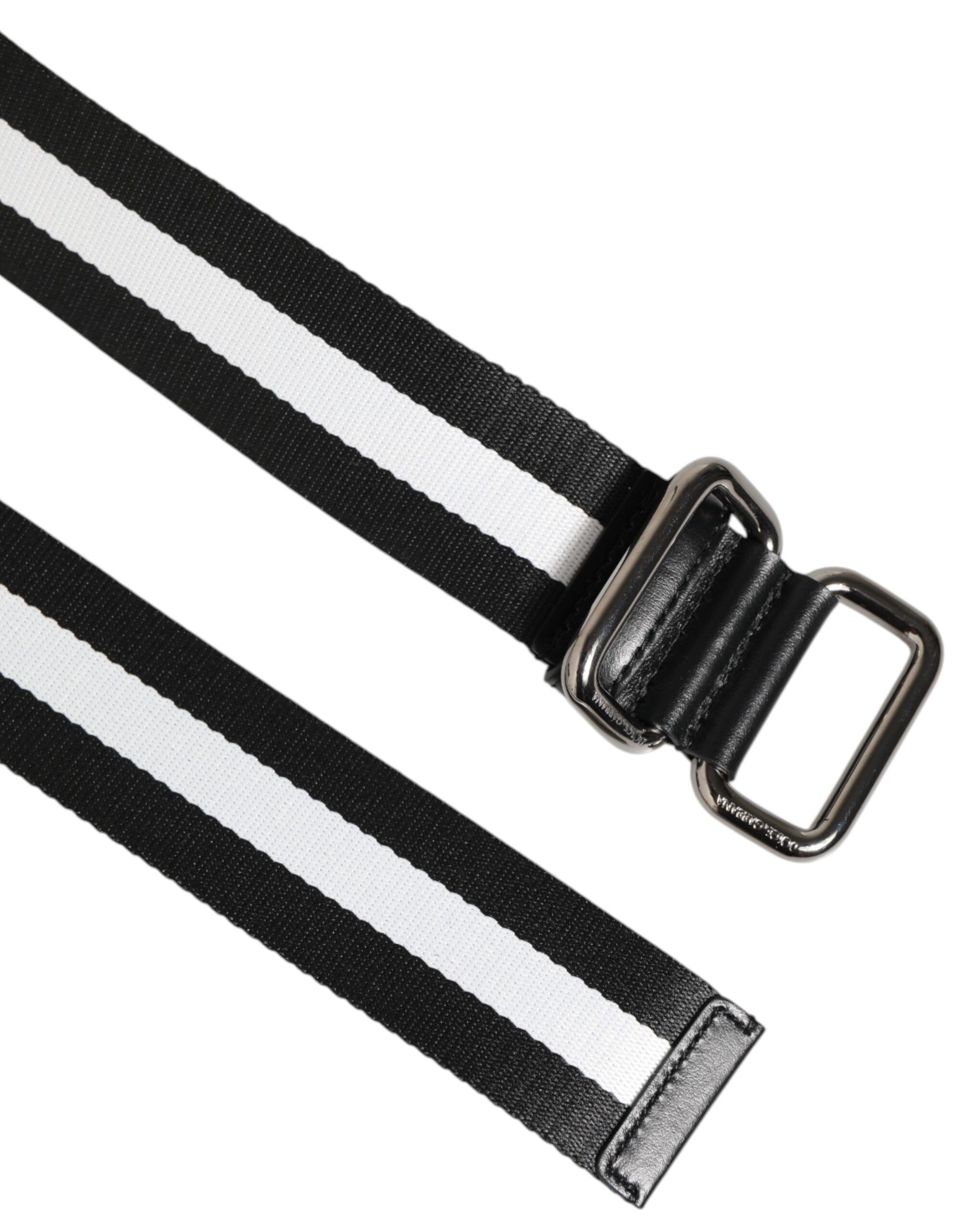 Black White Striped Logo Metal Buckle Men's Belt - Dolce & Gabbana - Modalova