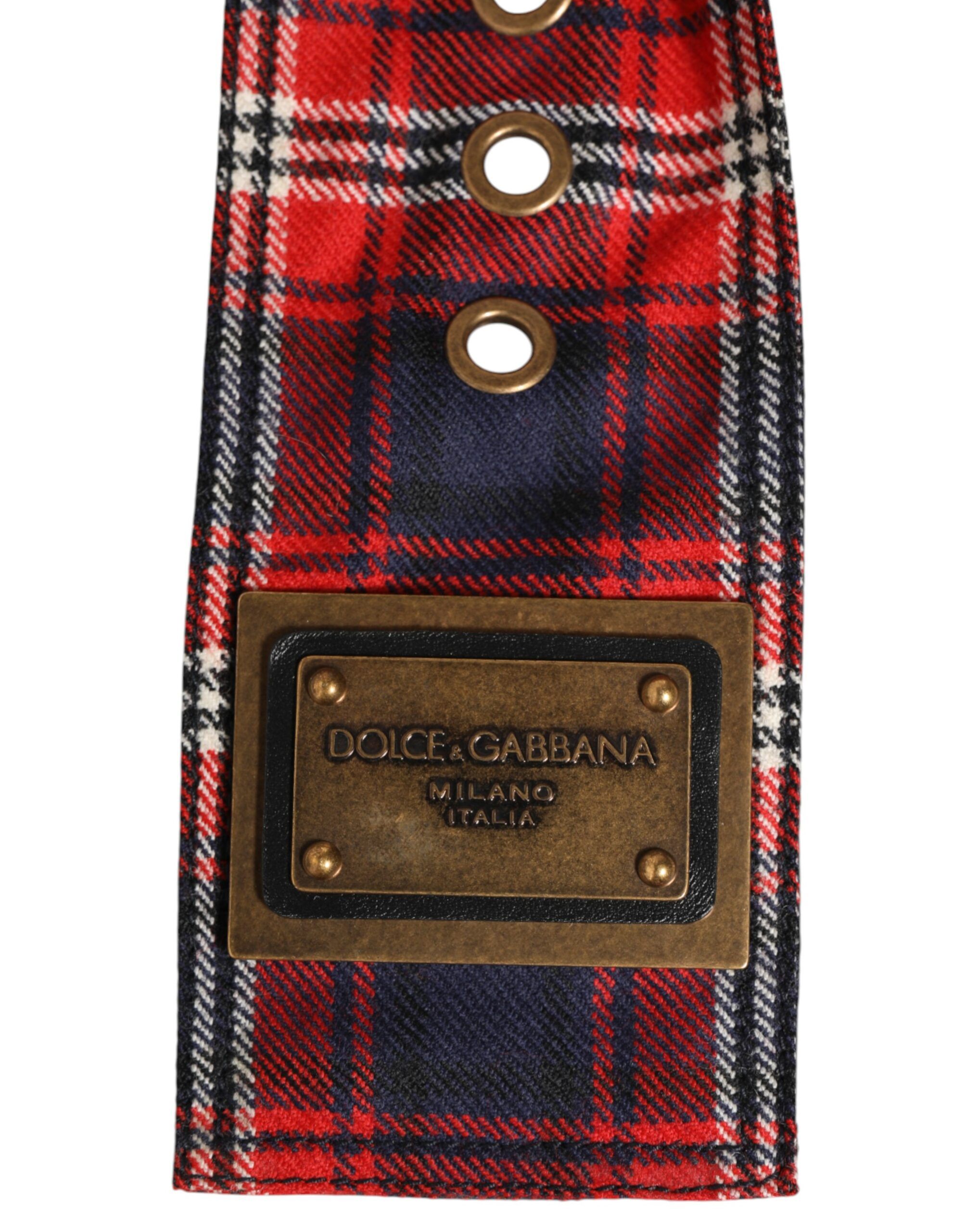 Plaid Fabric Logo Plate Brass Buckle Men's Belt - Dolce & Gabbana - Modalova