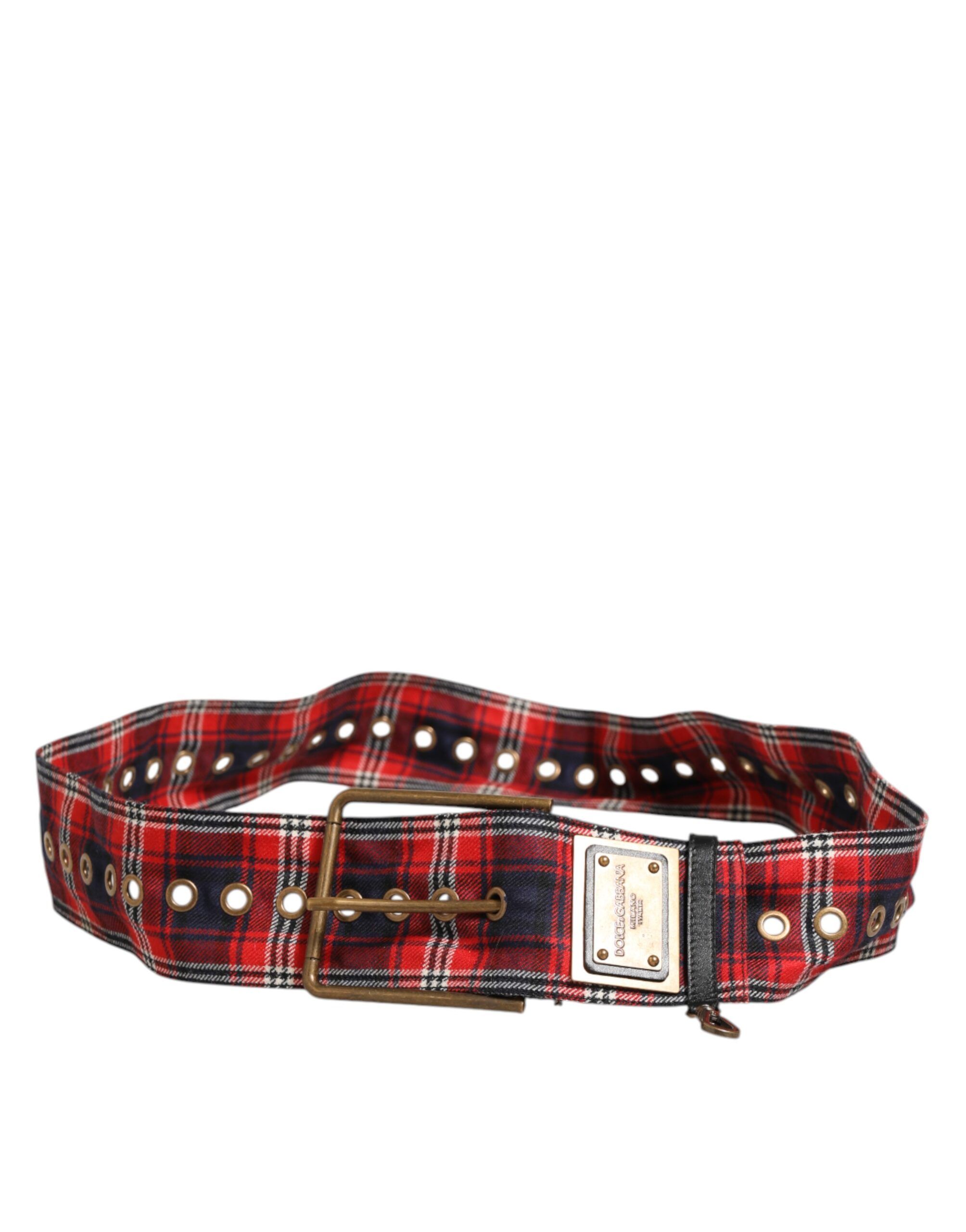 Plaid Fabric Logo Plate Brass Buckle Men's Belt - Dolce & Gabbana - Modalova