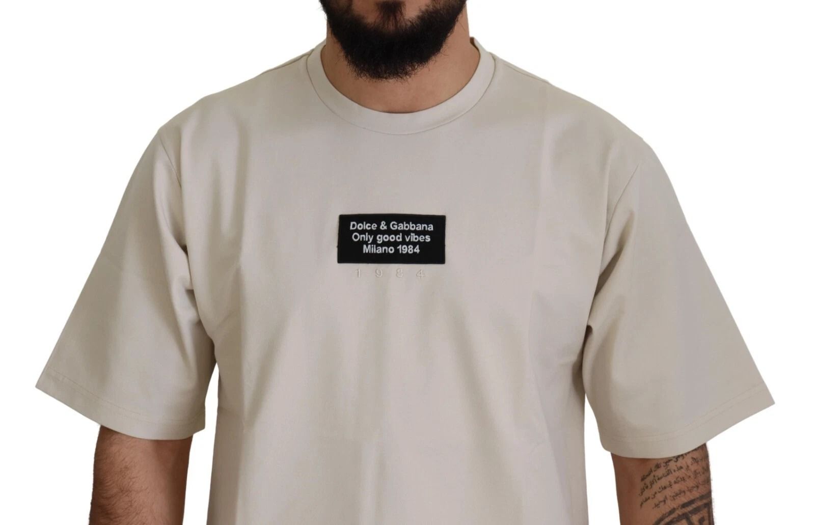 Ivory Cotton Ivory Printed Men's Crewneck - Dolce & Gabbana - Modalova