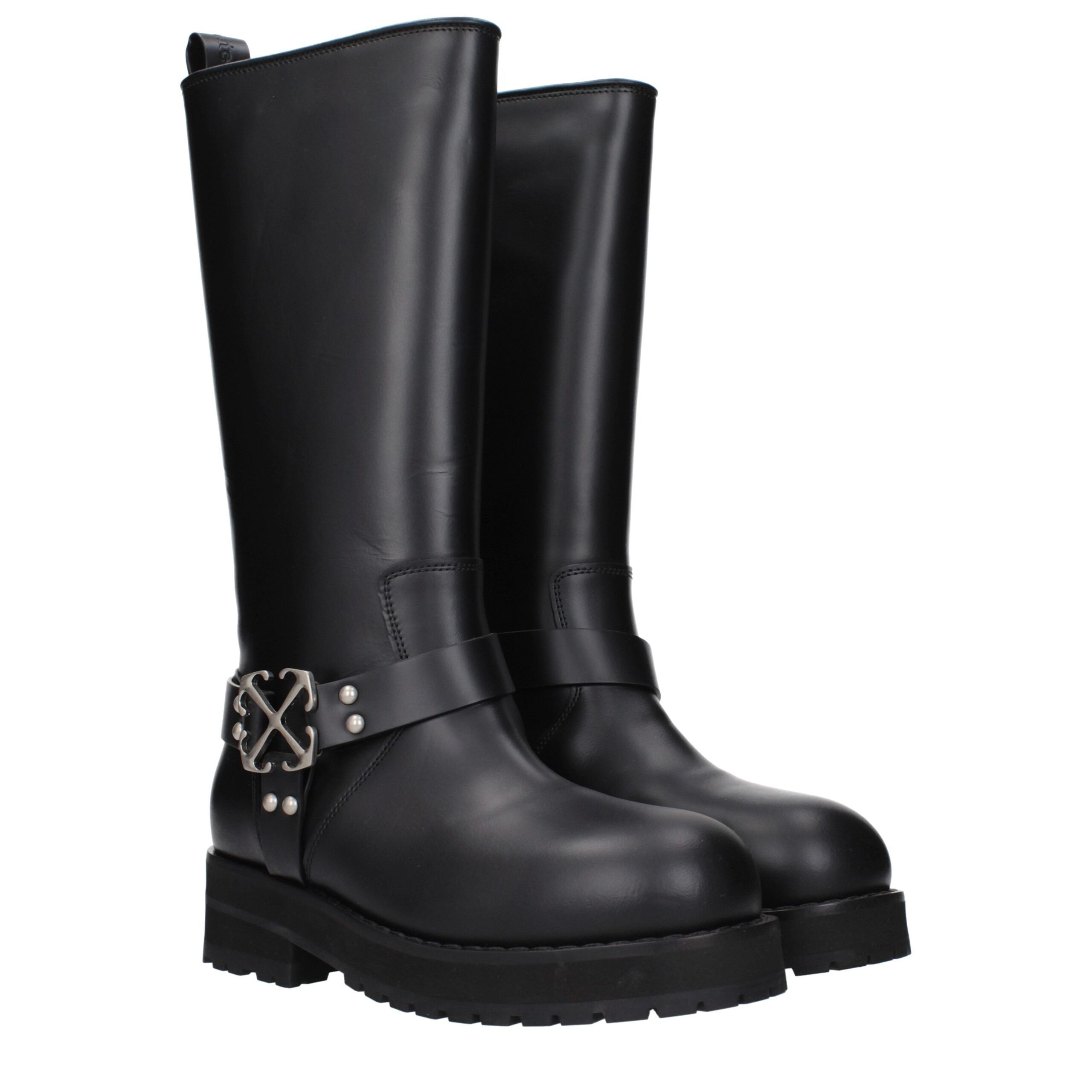 Leather Flat Women's Boots - Off-White - Modalova