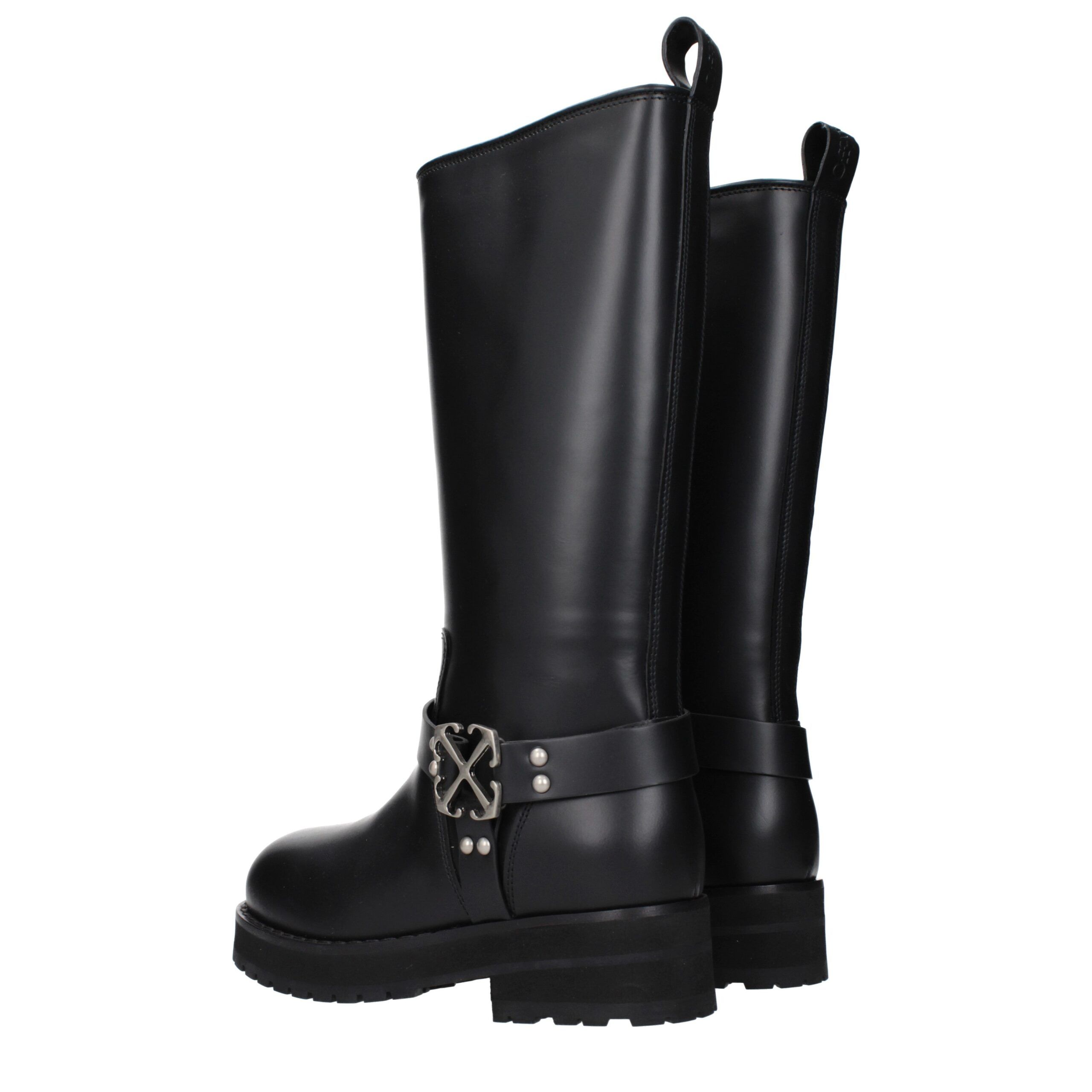 Leather Flat Women's Boots - Off-White - Modalova