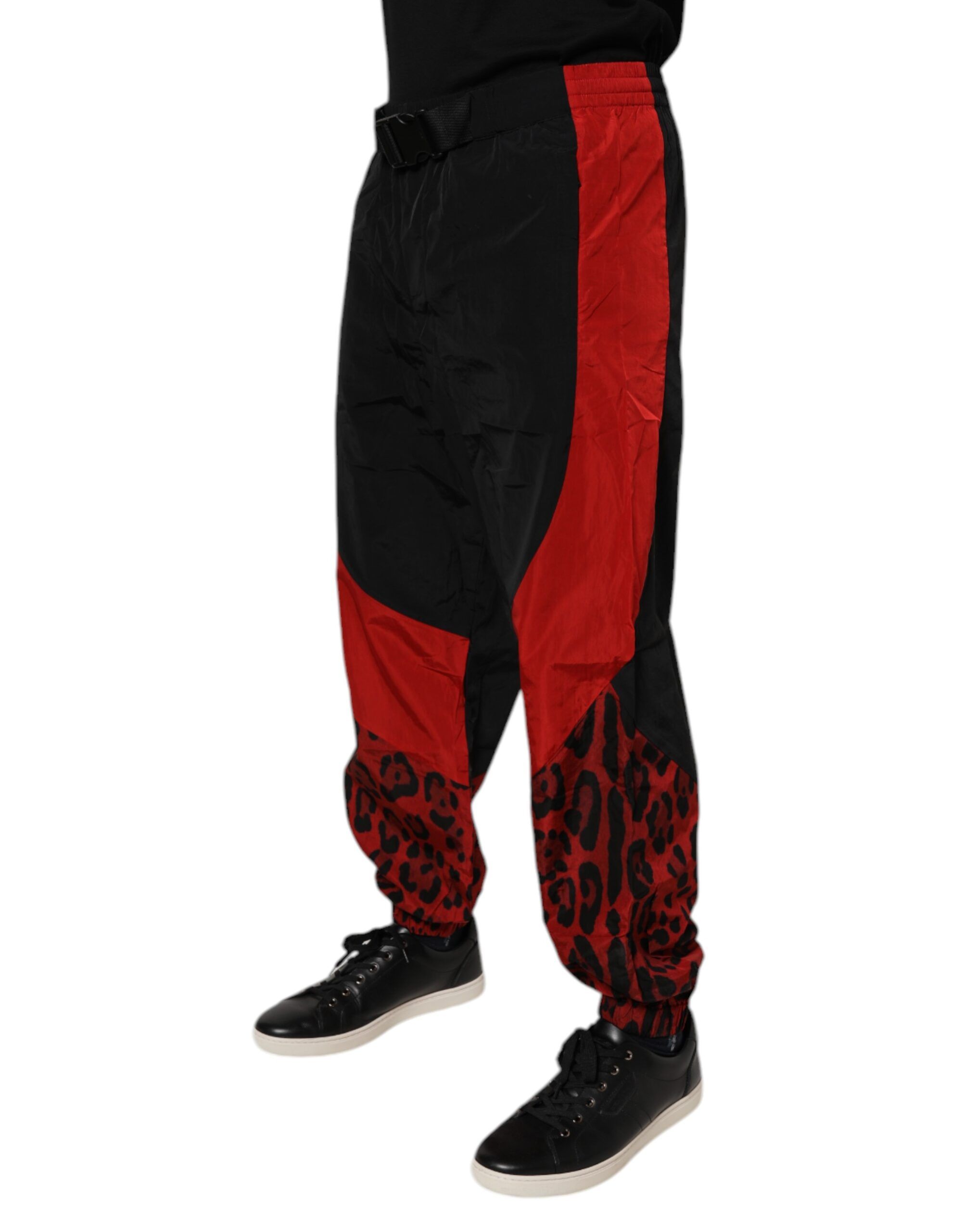 Black Red Leopard Print Nylon Jogger Men's Pants - Dolce & Gabbana - Modalova
