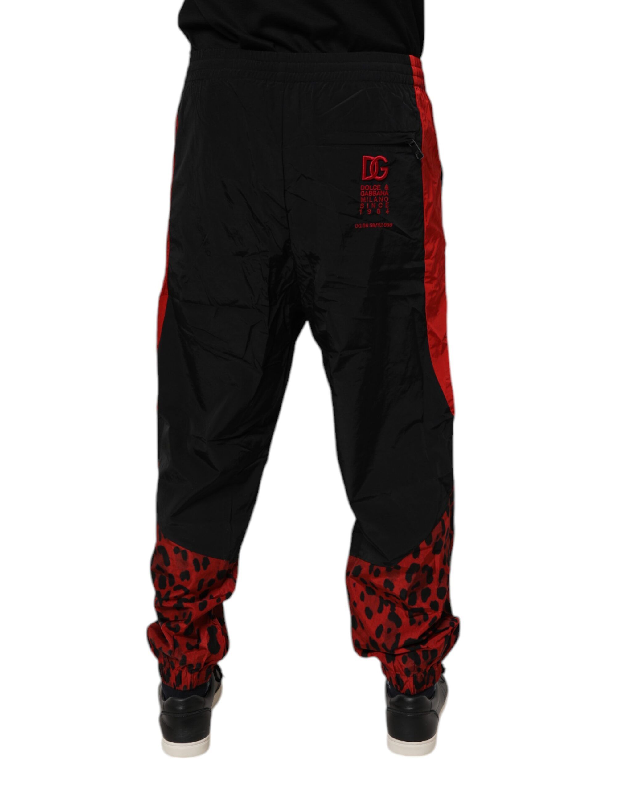 Black Red Leopard Print Nylon Jogger Men's Pants - Dolce & Gabbana - Modalova