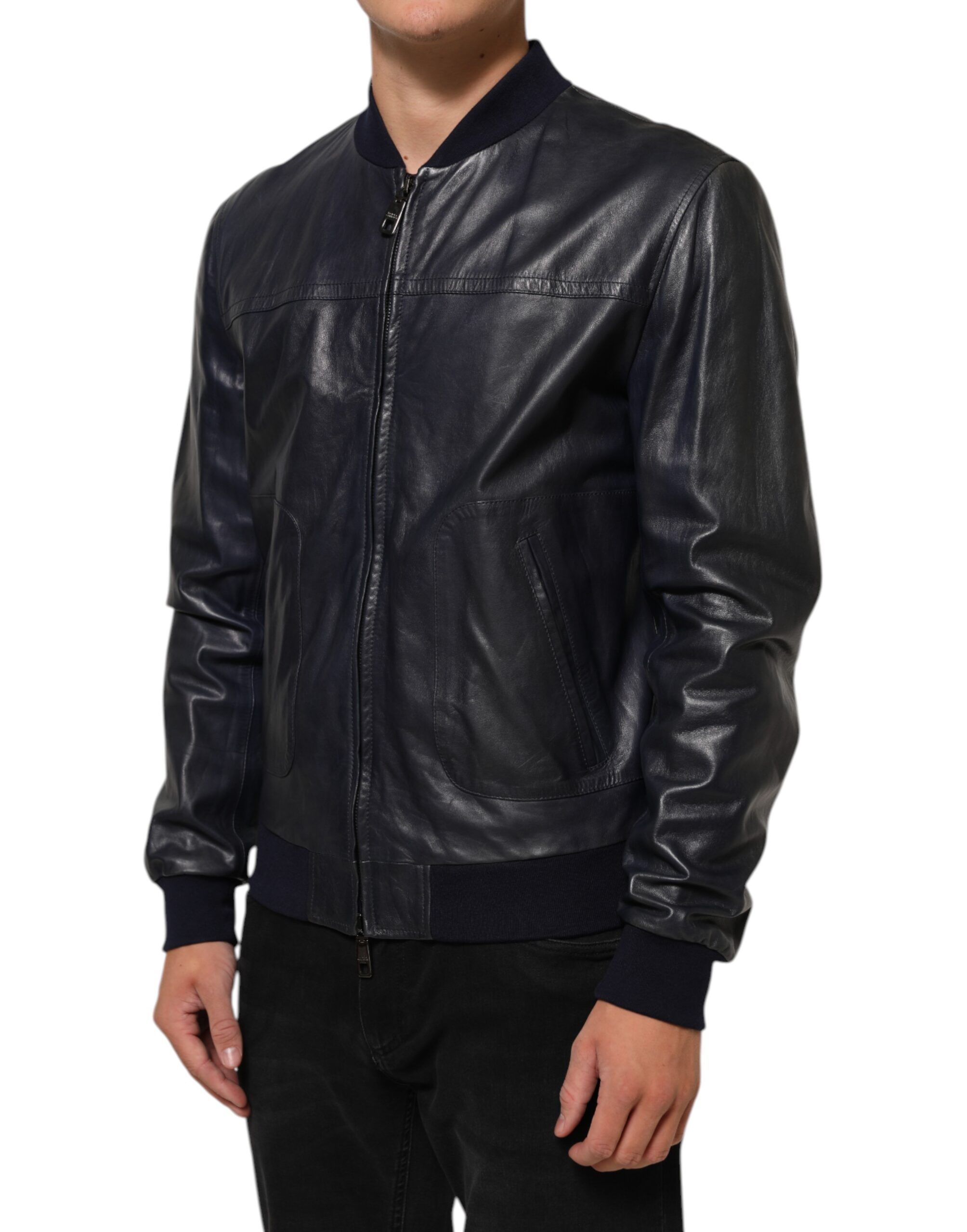 Leather Full Zip Biker Blouson Men's Jacket (Pre-Owned) - Dolce & Gabbana - Modalova