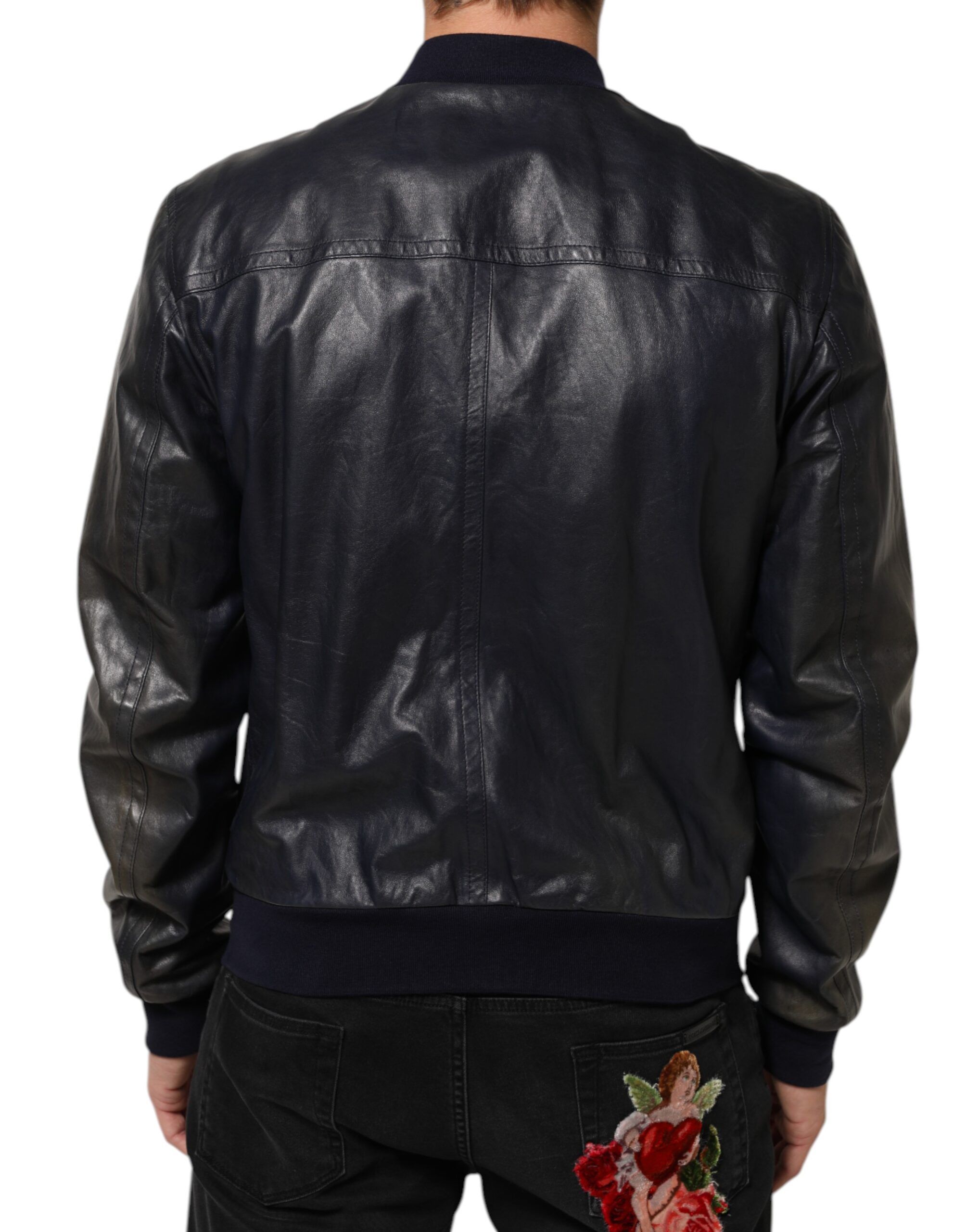 Leather Full Zip Biker Blouson Men's Jacket (Pre-Owned) - Dolce & Gabbana - Modalova