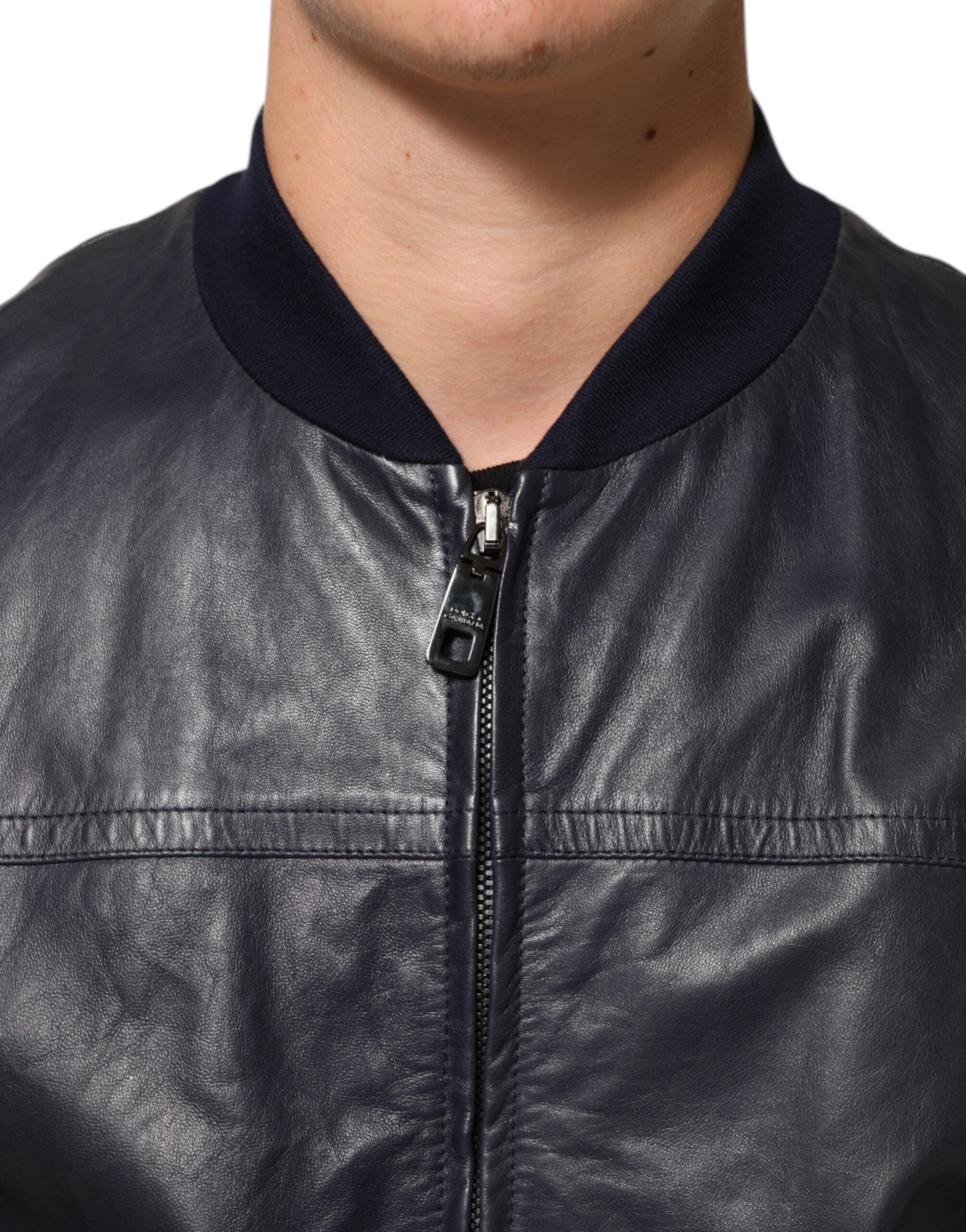 Leather Full Zip Biker Blouson Men's Jacket (Pre-Owned) - Dolce & Gabbana - Modalova