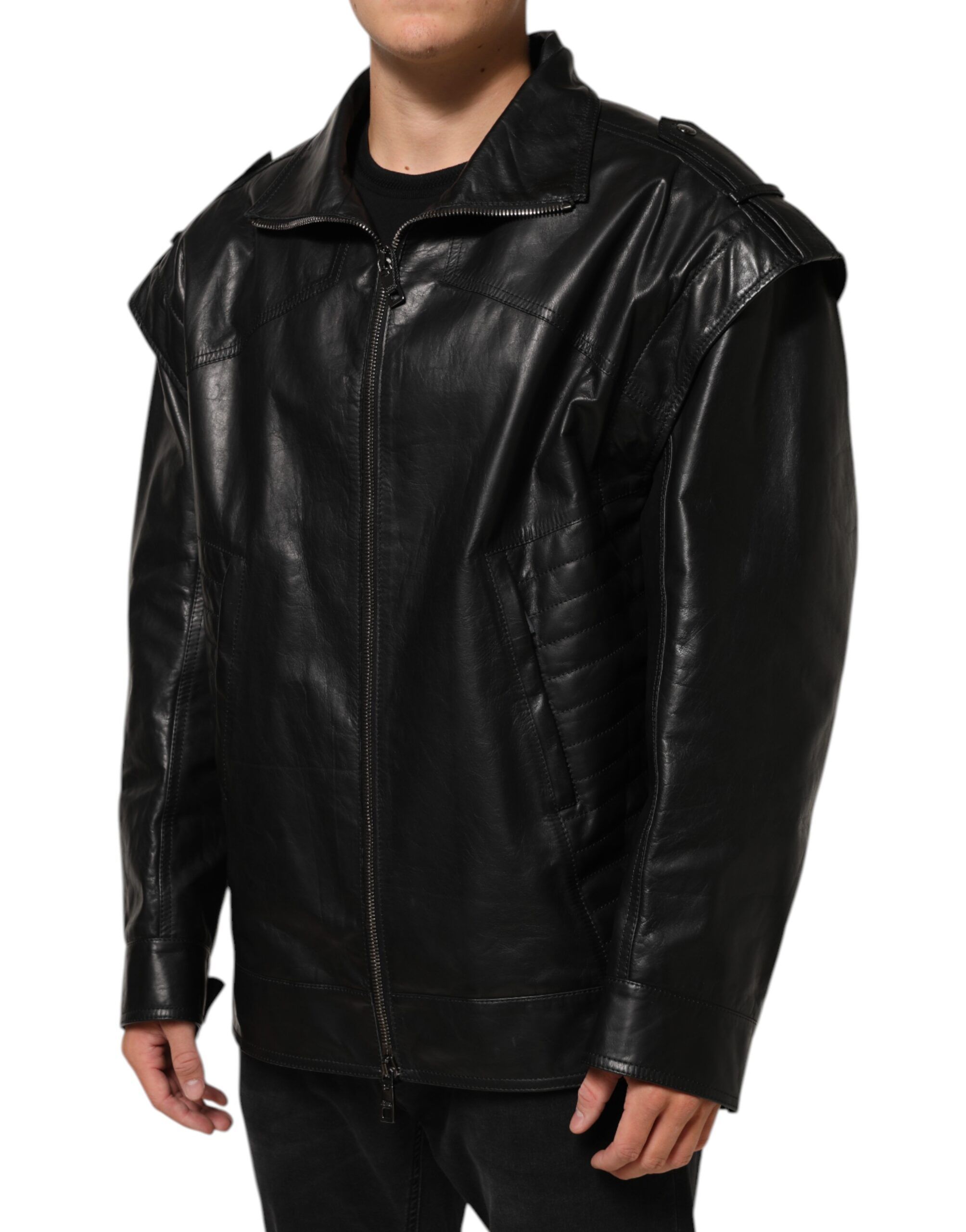 Leather Full Zip Biker Blouson Men's Jacket - Dolce & Gabbana - Modalova