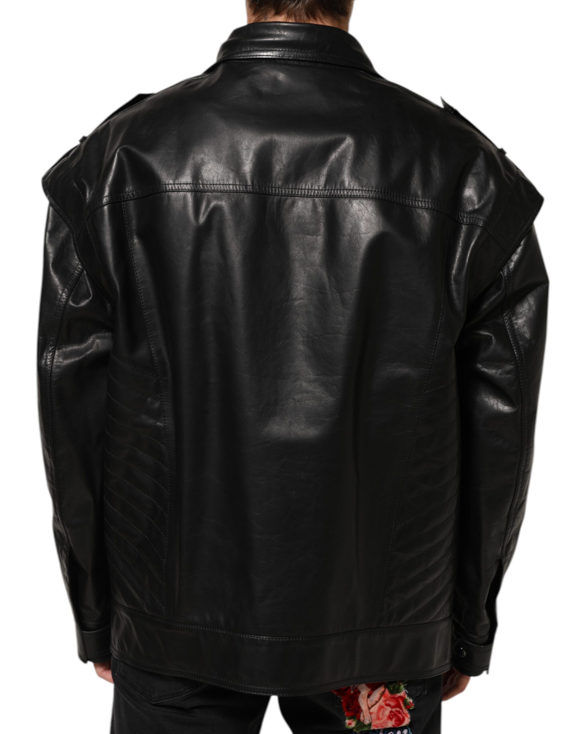 Leather Full Zip Biker Blouson Men's Jacket - Dolce & Gabbana - Modalova