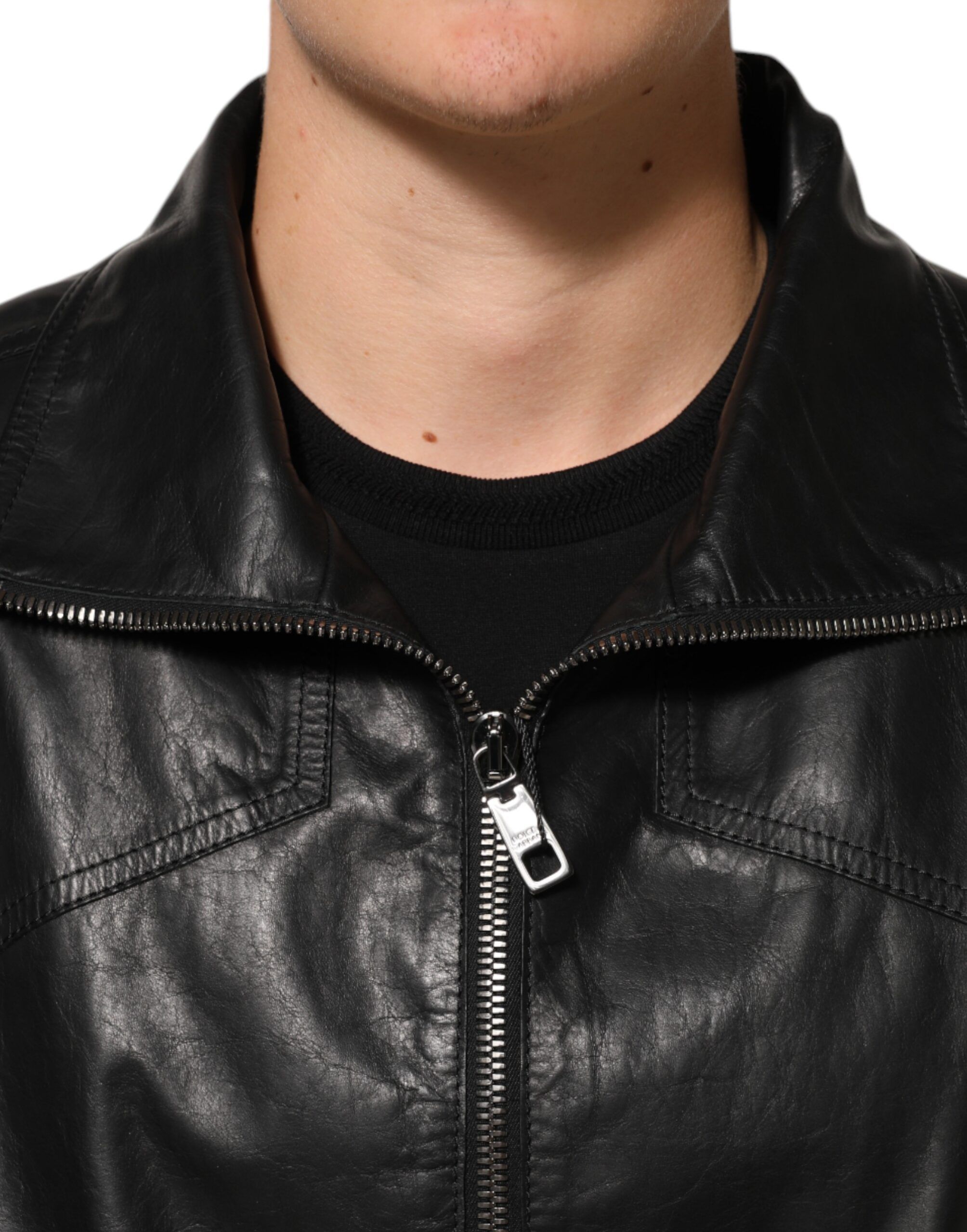 Leather Full Zip Biker Blouson Men's Jacket - Dolce & Gabbana - Modalova