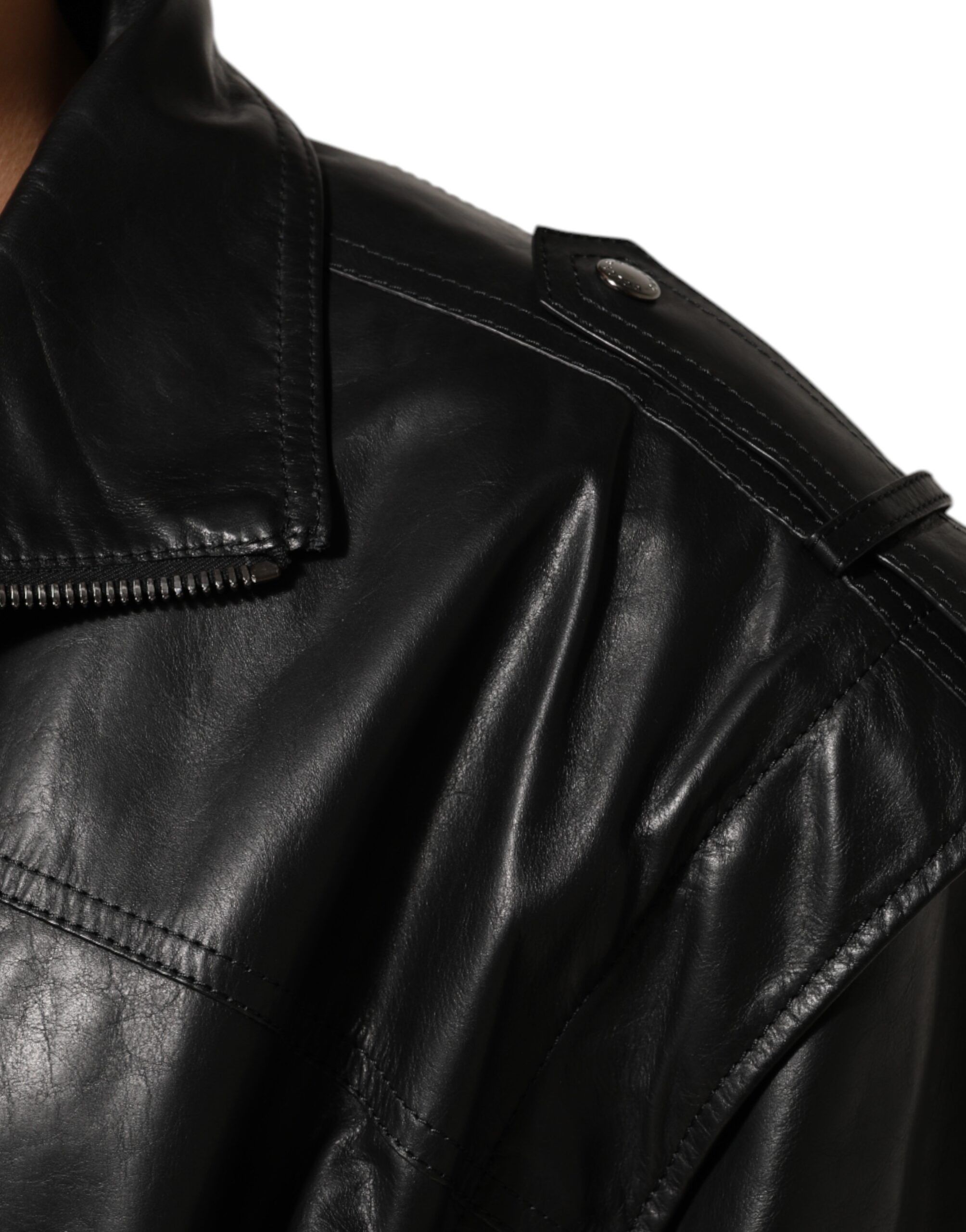 Leather Full Zip Biker Blouson Men's Jacket - Dolce & Gabbana - Modalova