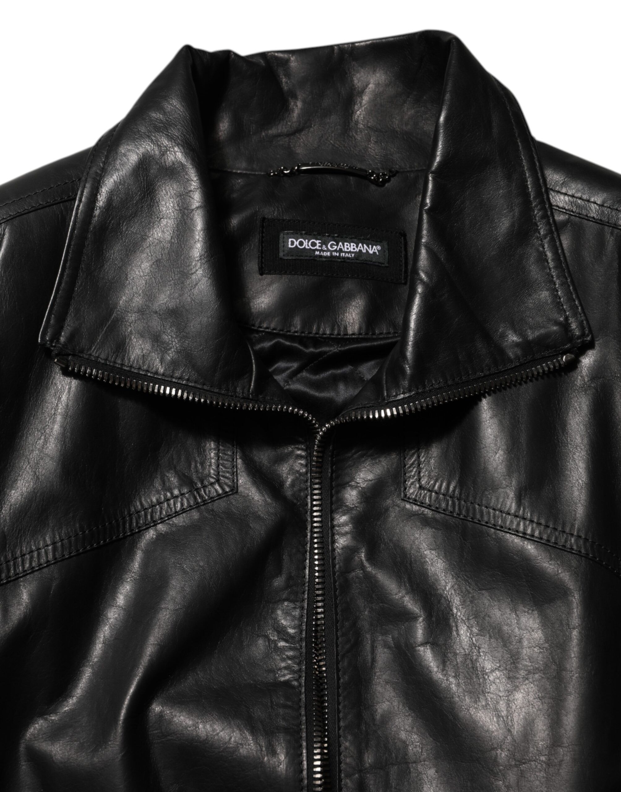 Leather Full Zip Biker Blouson Men's Jacket - Dolce & Gabbana - Modalova