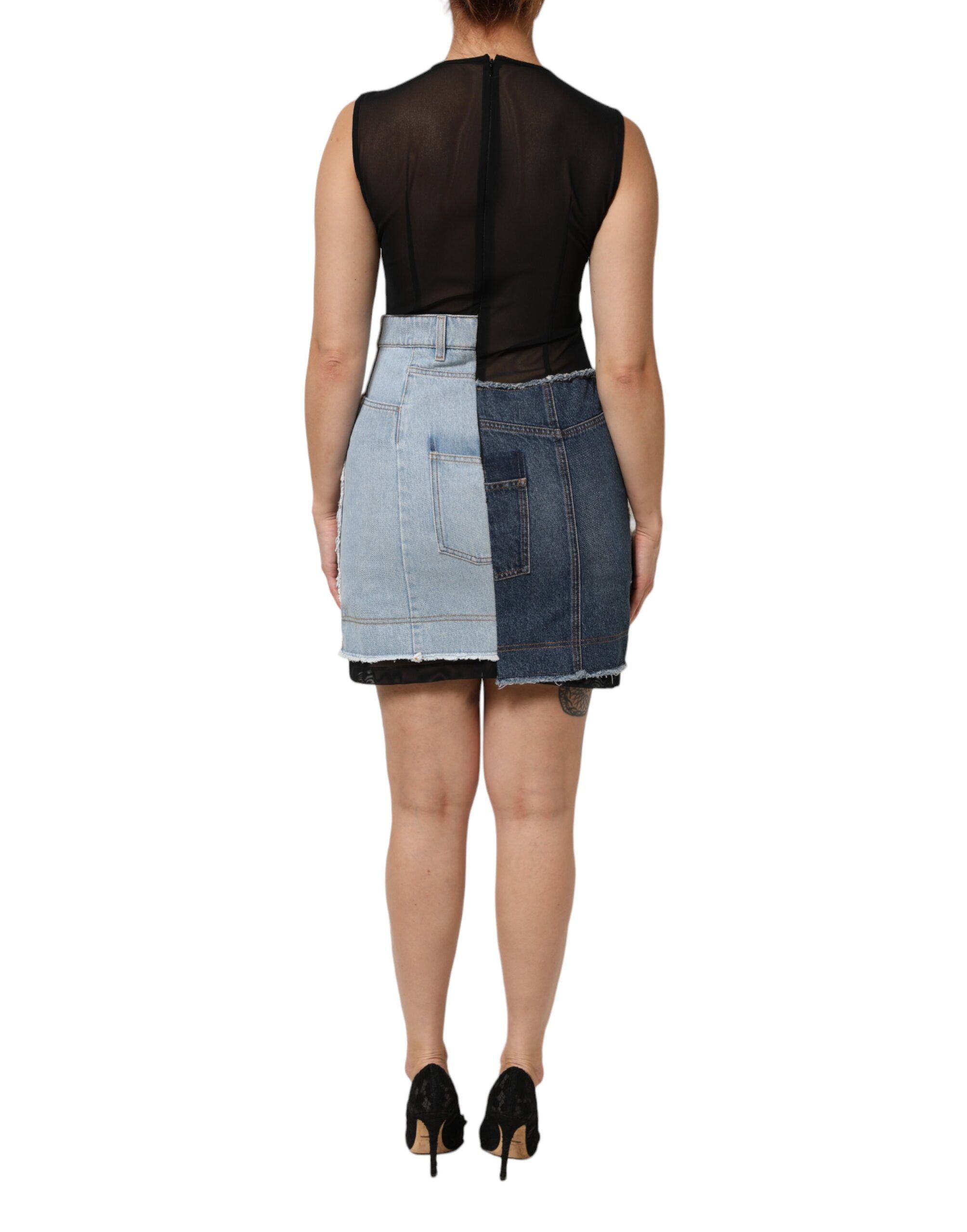 Nylon Patchwork Denim Sheath Mini Women's Dress - Dolce & Gabbana - Modalova