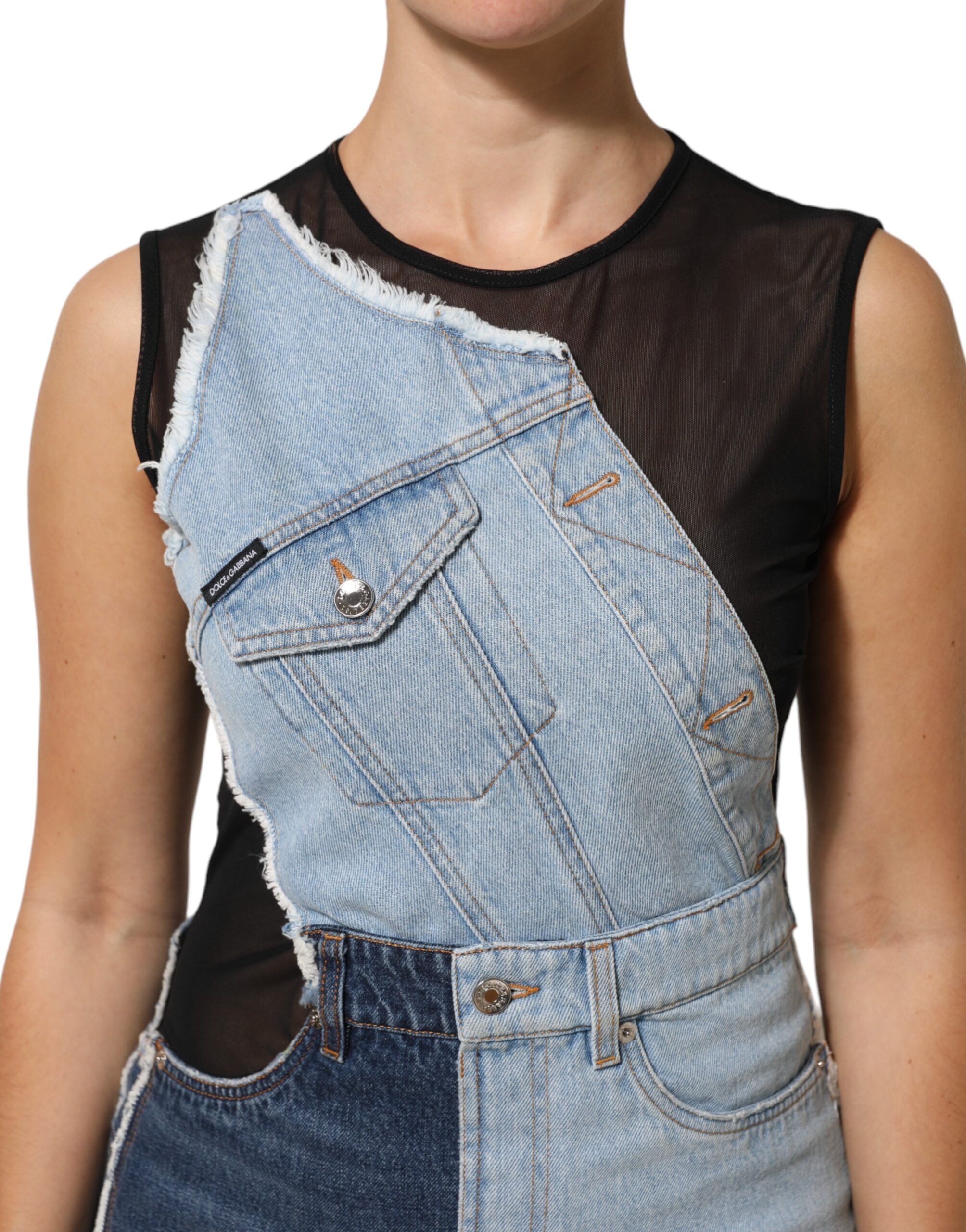 Nylon Patchwork Denim Sheath Mini Women's Dress - Dolce & Gabbana - Modalova