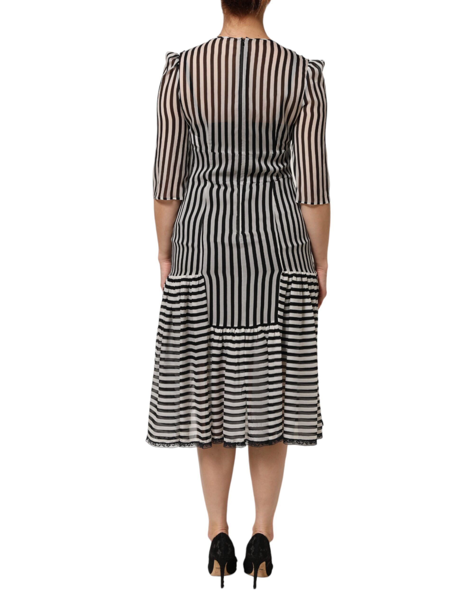 Black White Stripes Silk V-neck Midi Women's Dress (Pre-Owned) - Dolce & Gabbana - Modalova