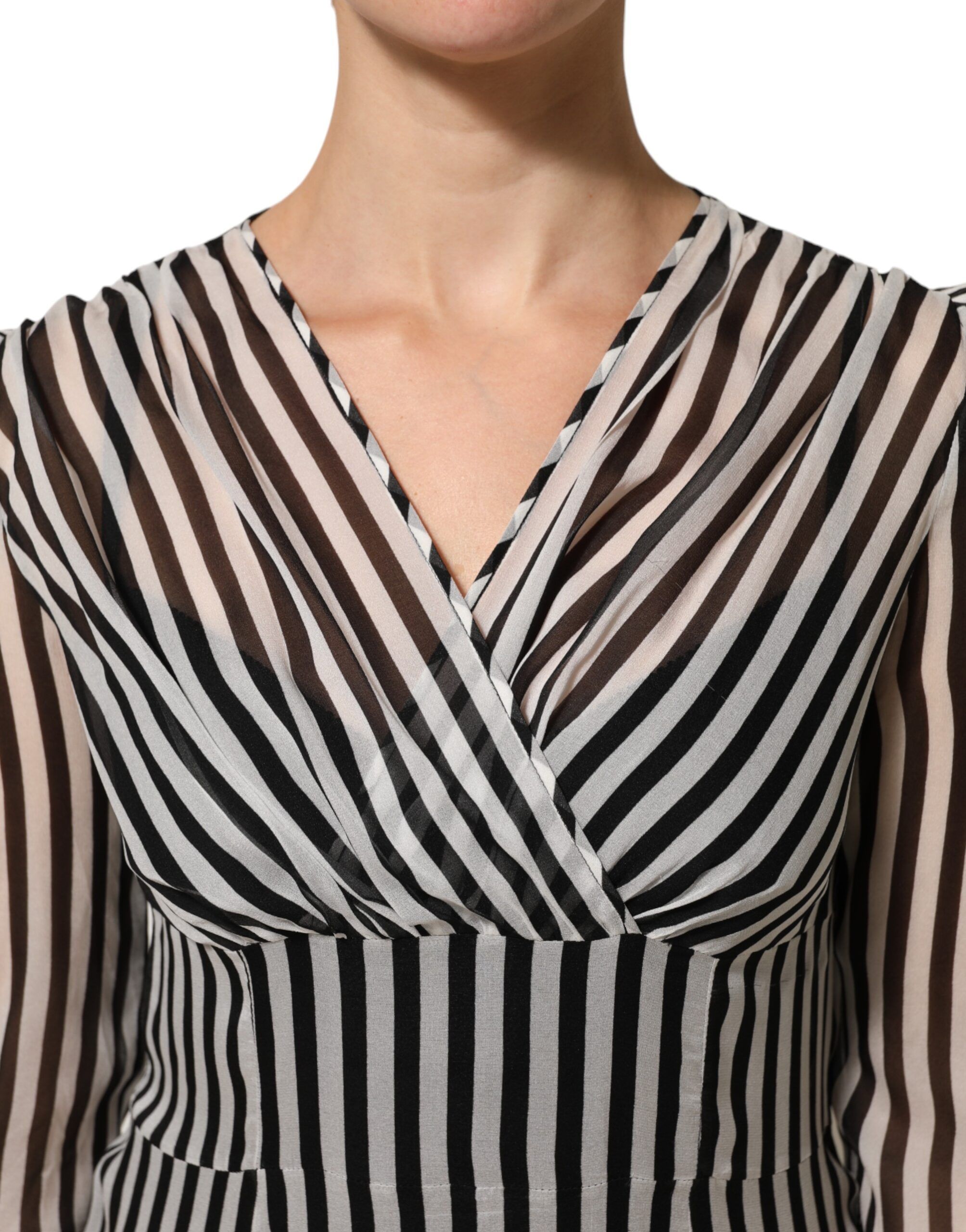 Black White Stripes Silk V-neck Midi Women's Dress (Pre-Owned) - Dolce & Gabbana - Modalova