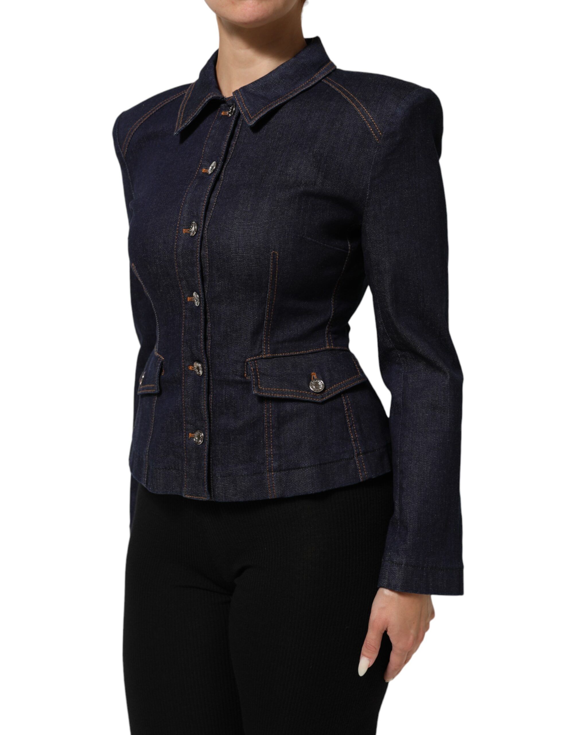 Dark Cotton Collared Denim Coat Women's Jacket - Dolce & Gabbana - Modalova