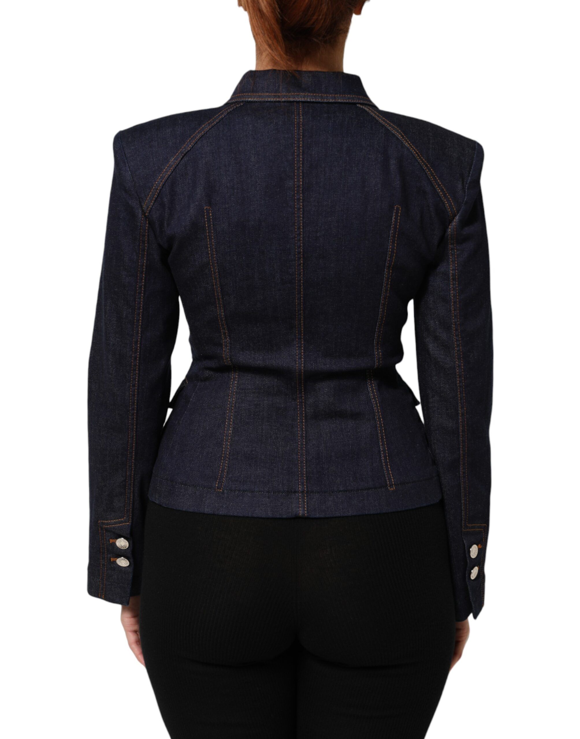 Dark Cotton Collared Denim Coat Women's Jacket - Dolce & Gabbana - Modalova