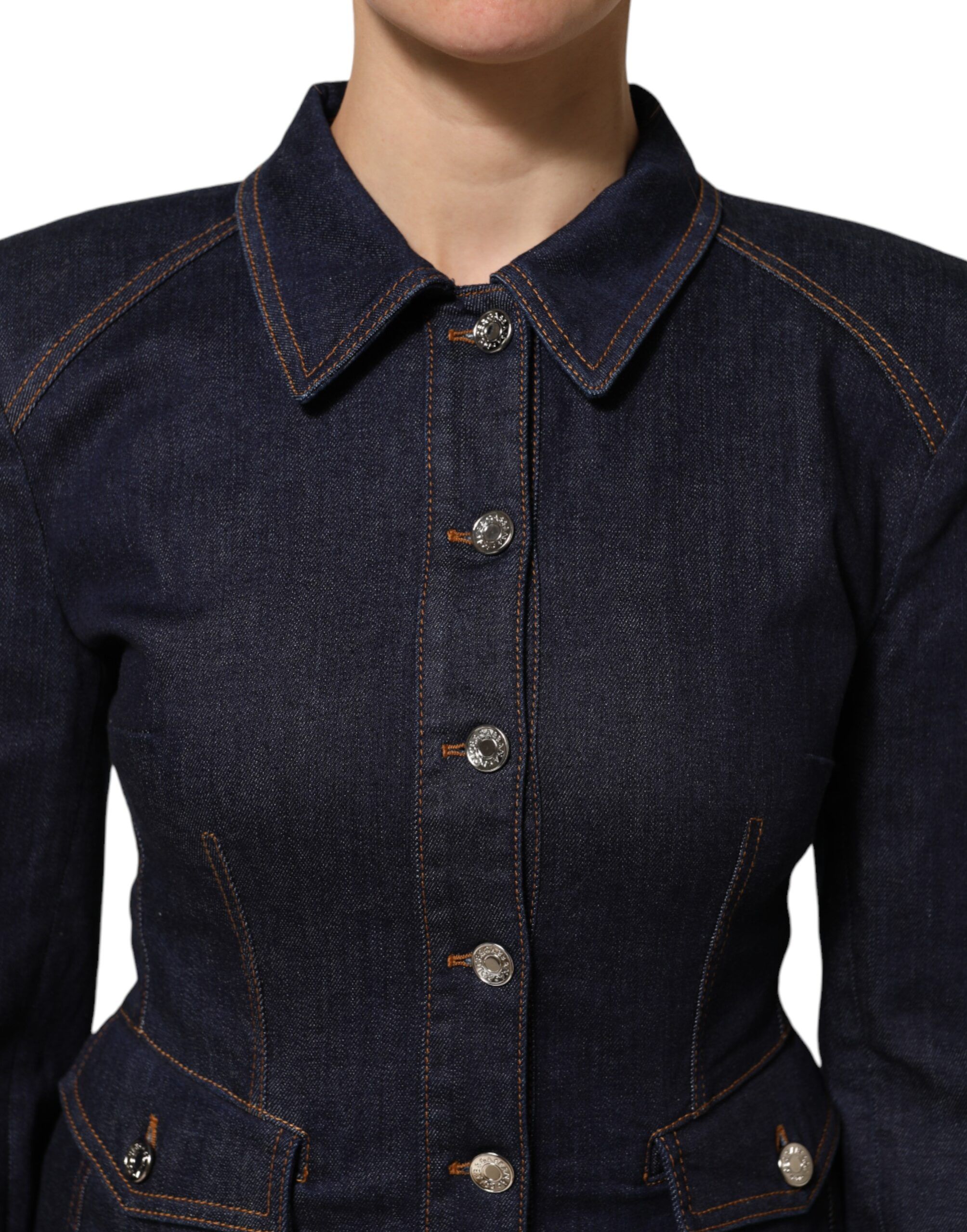 Dark Cotton Collared Denim Coat Women's Jacket - Dolce & Gabbana - Modalova