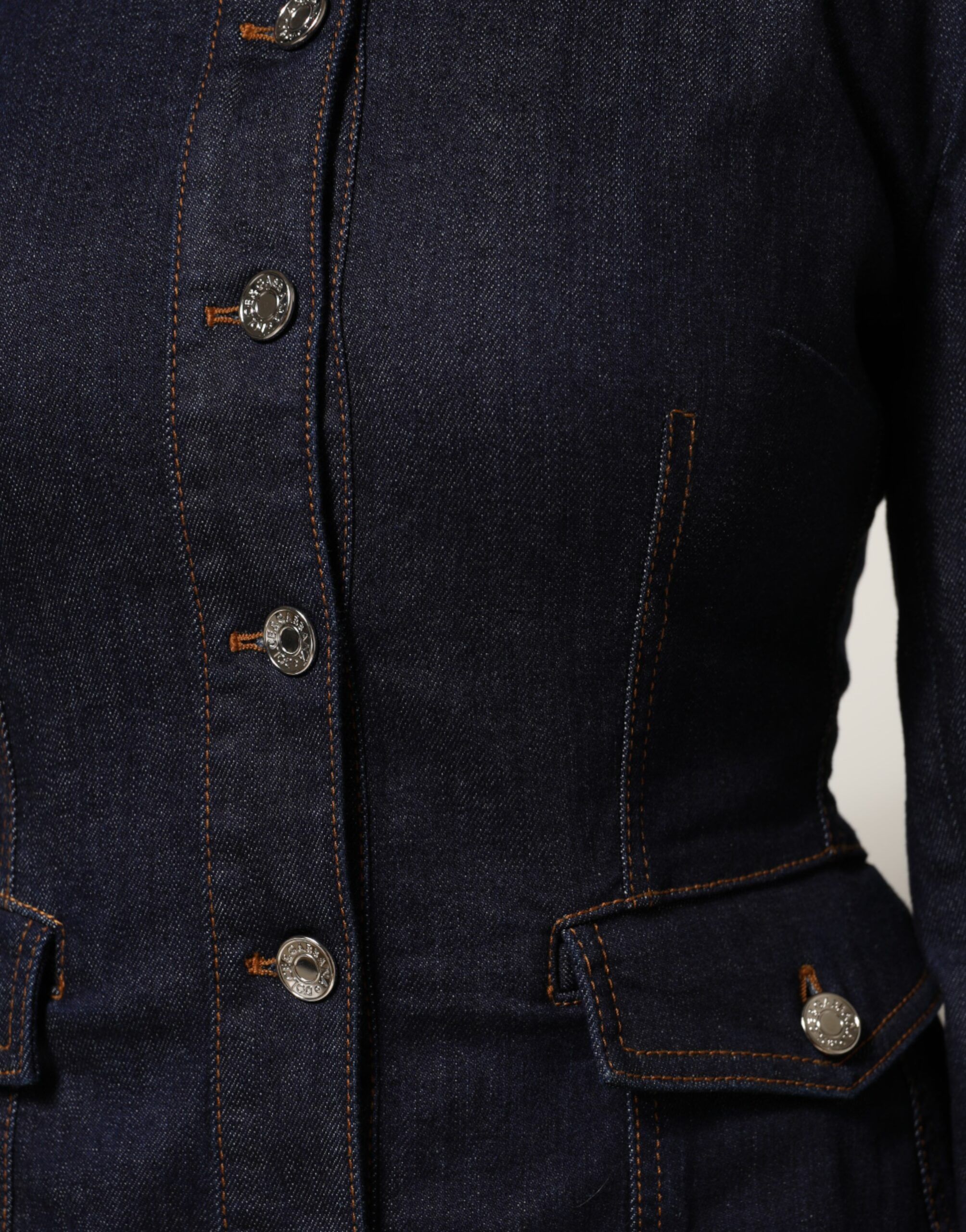 Dark Cotton Collared Denim Coat Women's Jacket - Dolce & Gabbana - Modalova