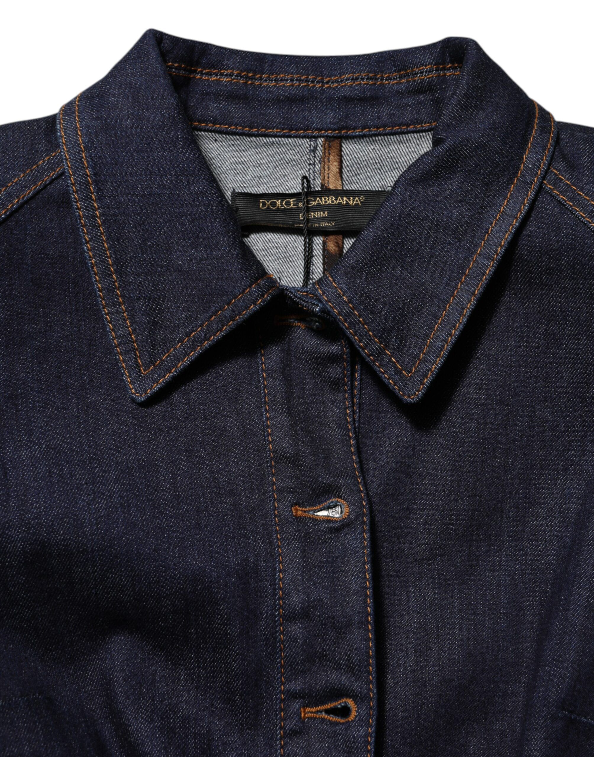 Dark Cotton Collared Denim Coat Women's Jacket - Dolce & Gabbana - Modalova