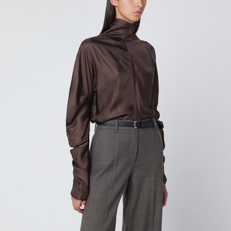 Miles top in taupe silk - The Row - Modalova
