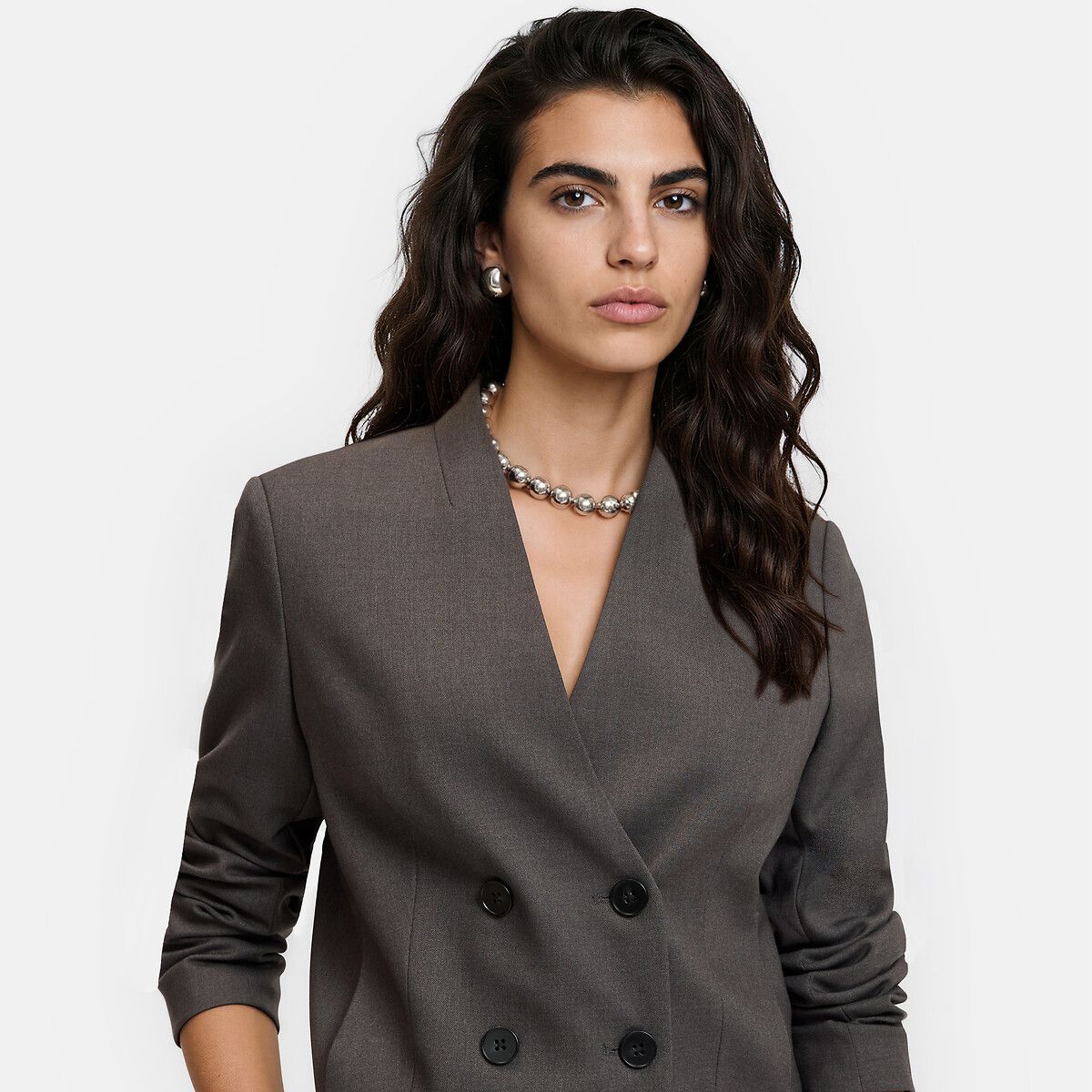 Short Fitted Collarless Double-Breasted Blazer - LA REDOUTE COLLECTIONS - Modalova