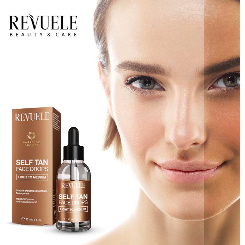 Paradise Bronze Self Tan Face Drops gotas autobronceadoras para el rostro tono Light To Medium 30 ml - Revuele - Modalova