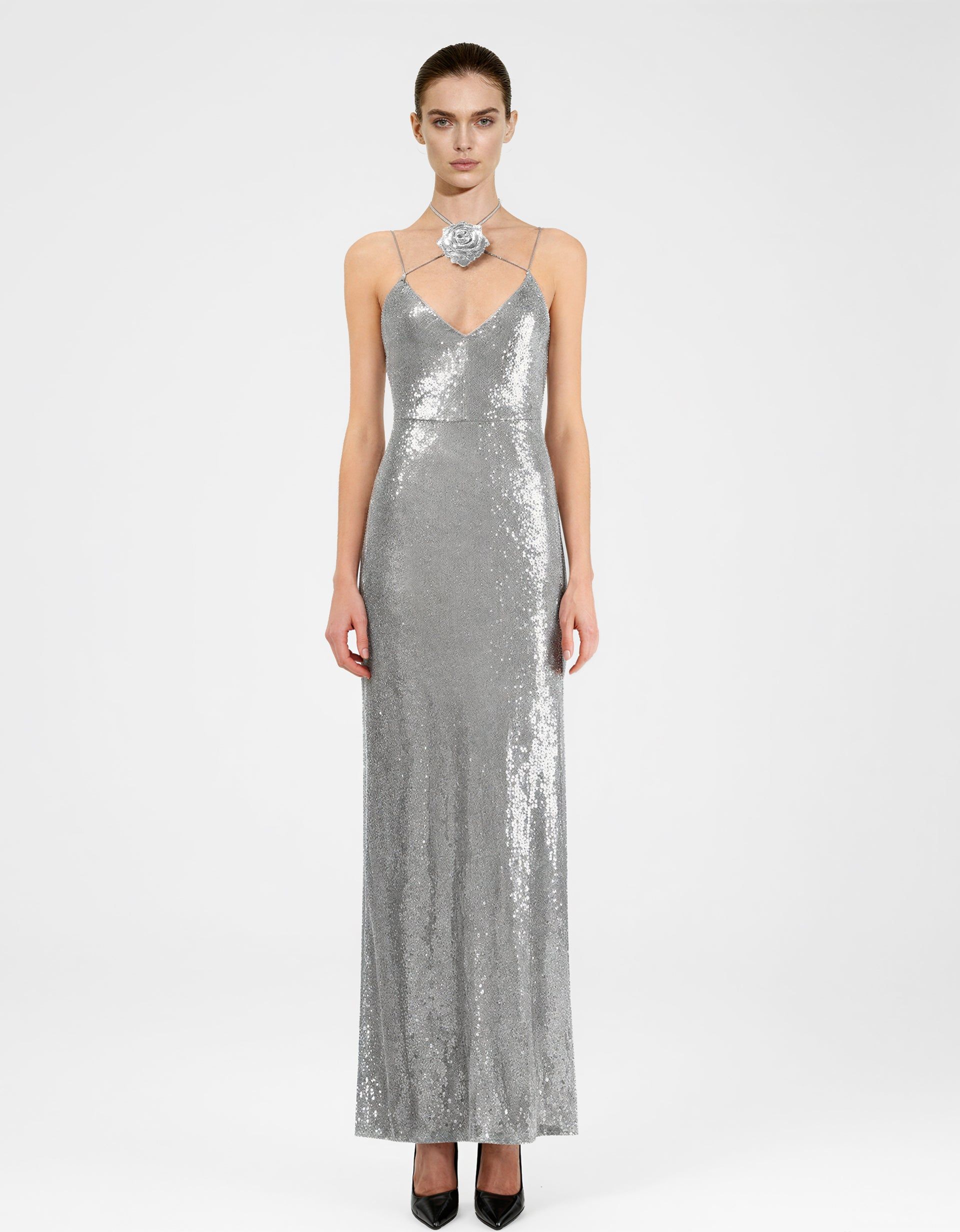 Heisey Silver Sequinned Rosette Maxi Dress - Silver - JW PEI - Modalova