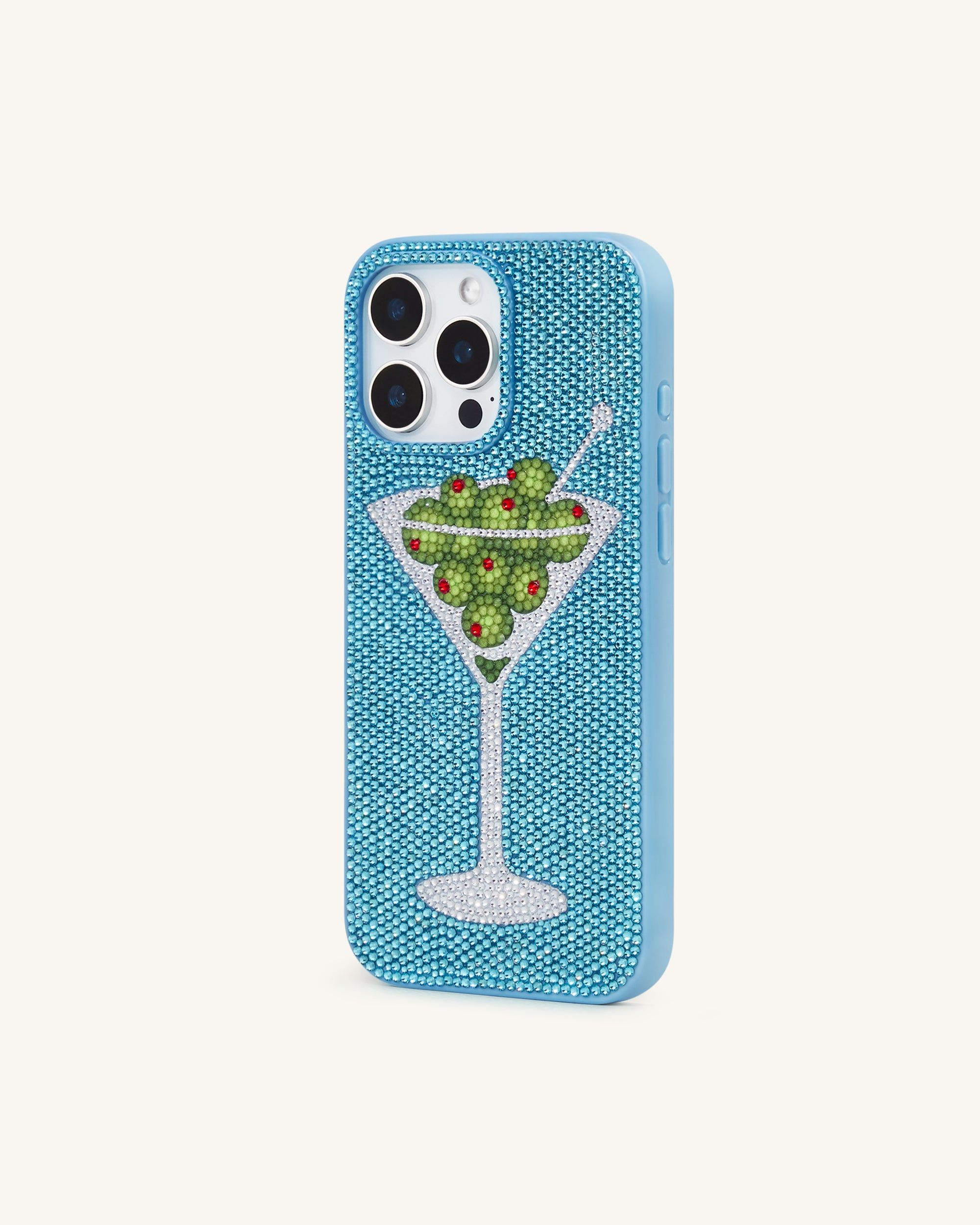 Olive Martini Artificial Crystal Phone Case - Light Blue - JW PEI - Modalova