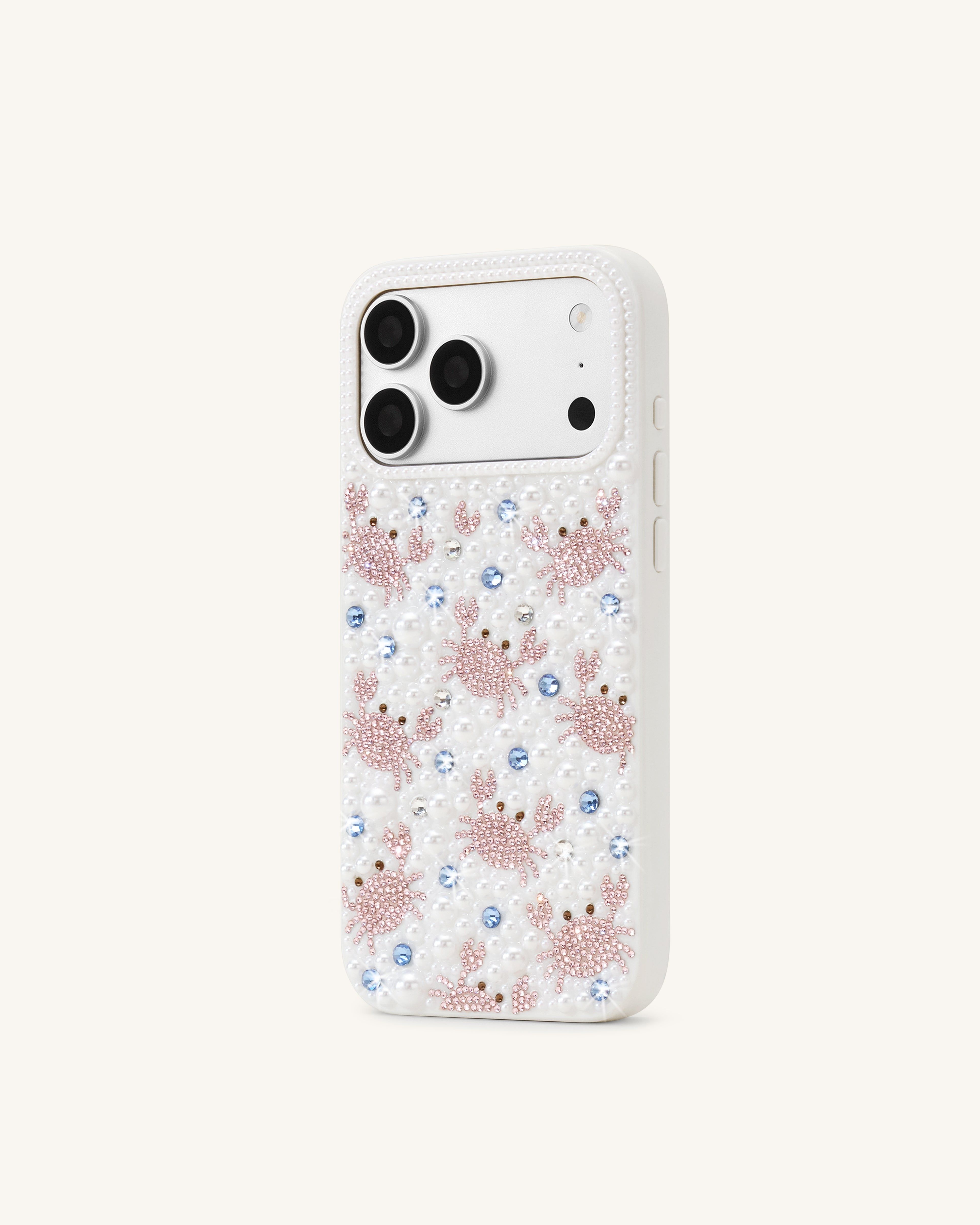 Crab Pattern Faux Pearl Phone Case - White - JW PEI - Modalova