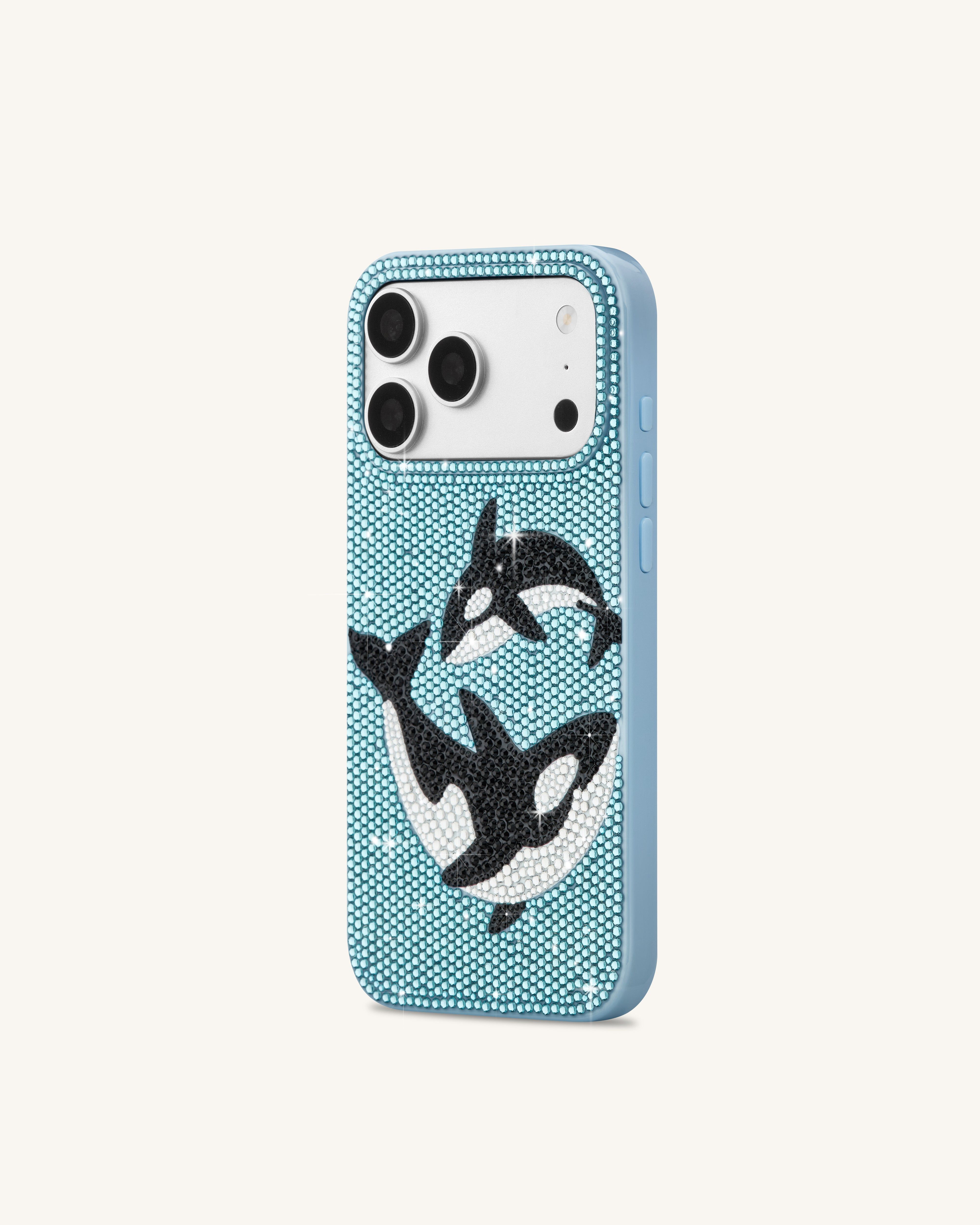 Orca Pair Artificial Crystal Phone Case - Light Blue - JW PEI - Modalova