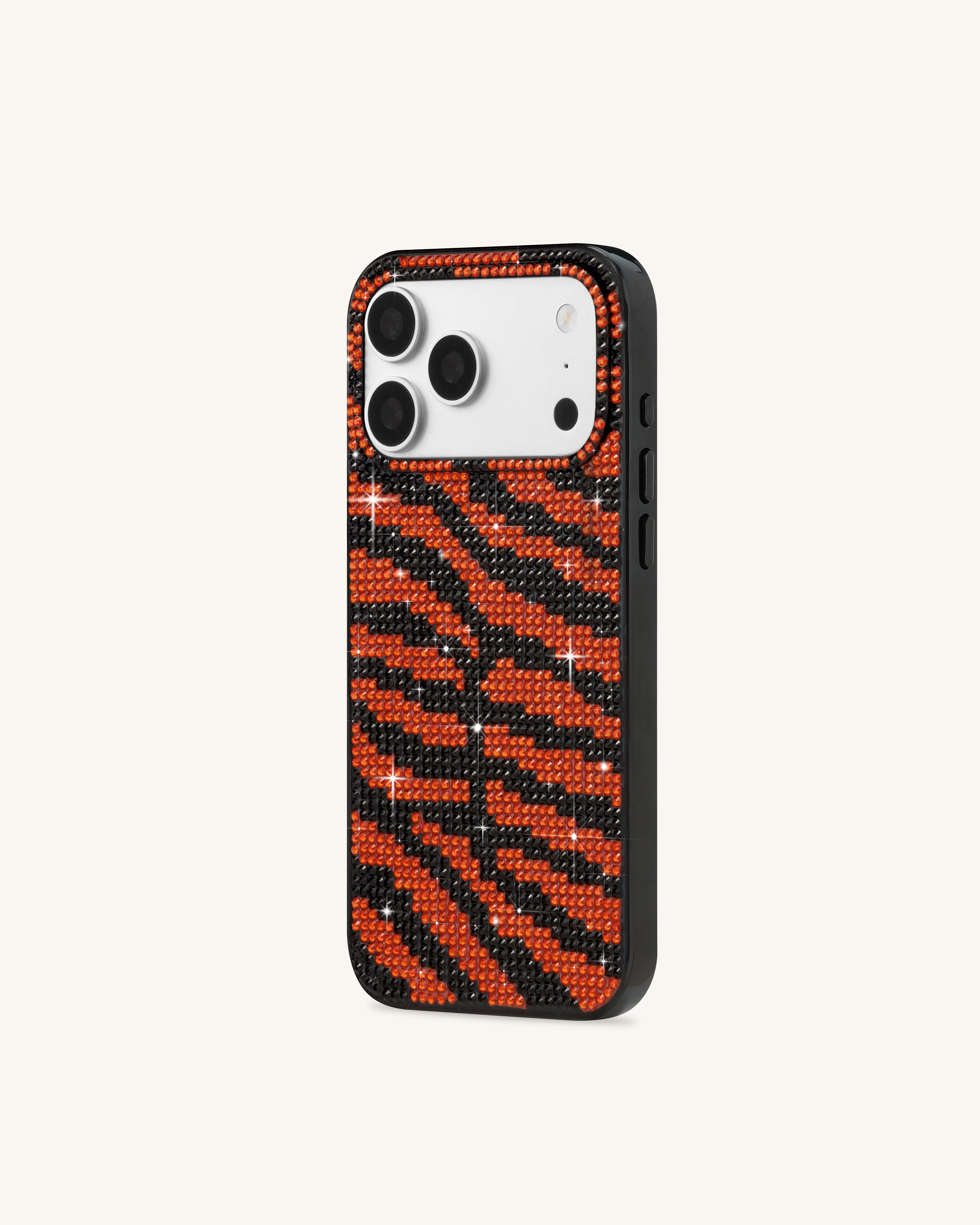 Tiger Stripe Artificial Crystal Phone Case - Black - JW PEI - Modalova