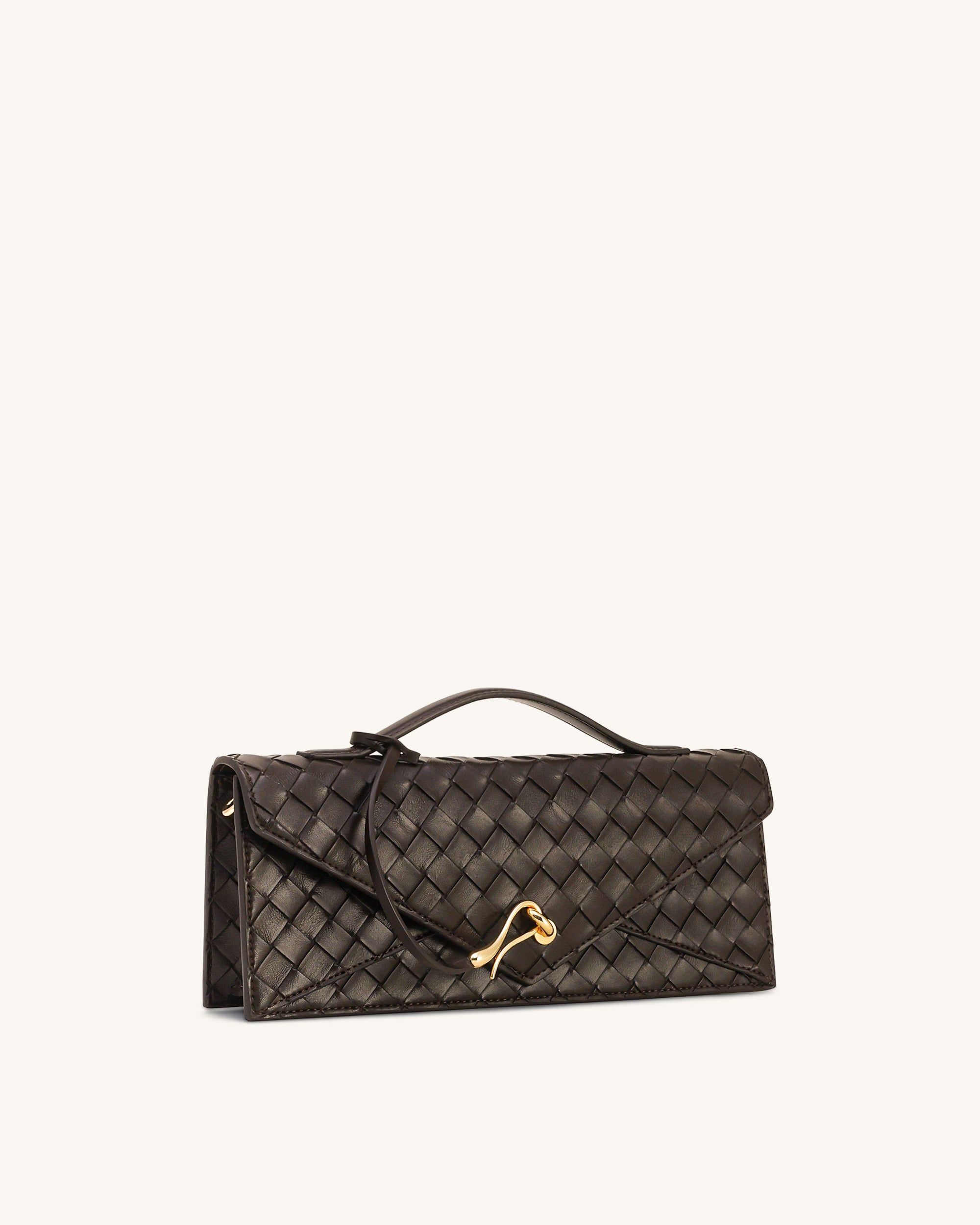 Celeste Woven Textured Envelope Top Handle Bag - Dark Brown - JW PEI - Modalova