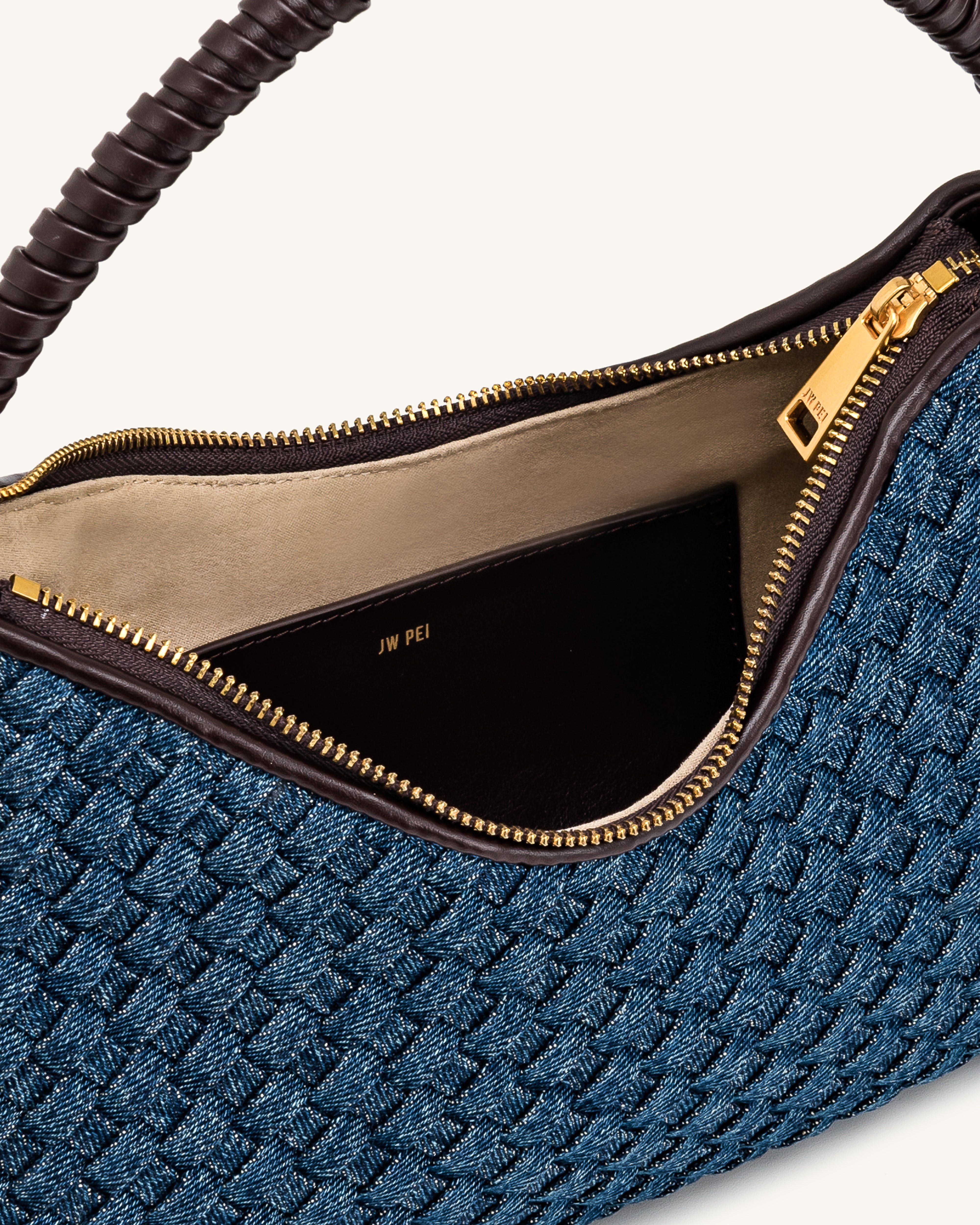 Lorena Woven Denim Shoulder Bag - Dark Blue - JW PEI - Modalova