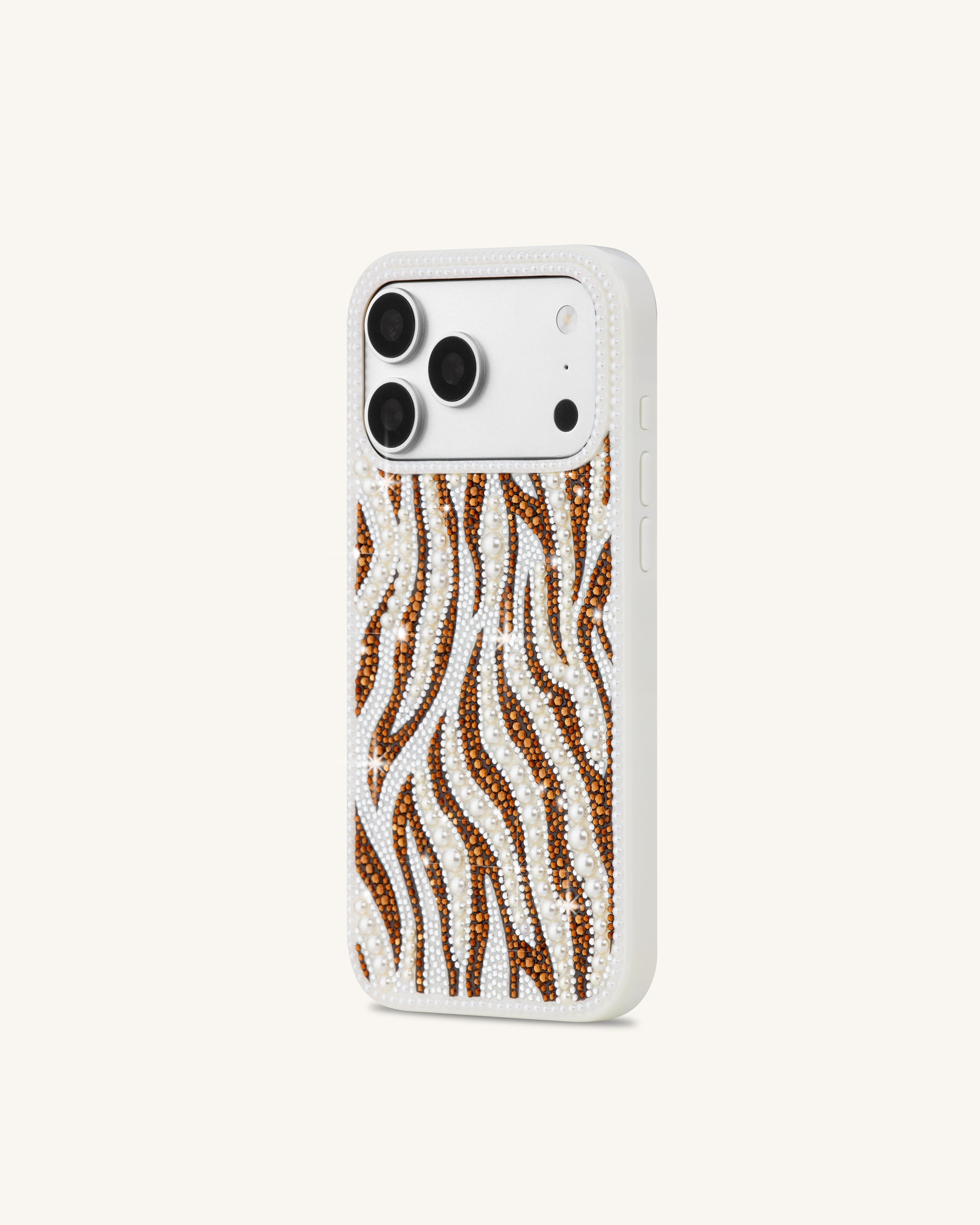 Pearl Zebra Stripe Artificial Crystal Phone Case - White - JW PEI - Modalova
