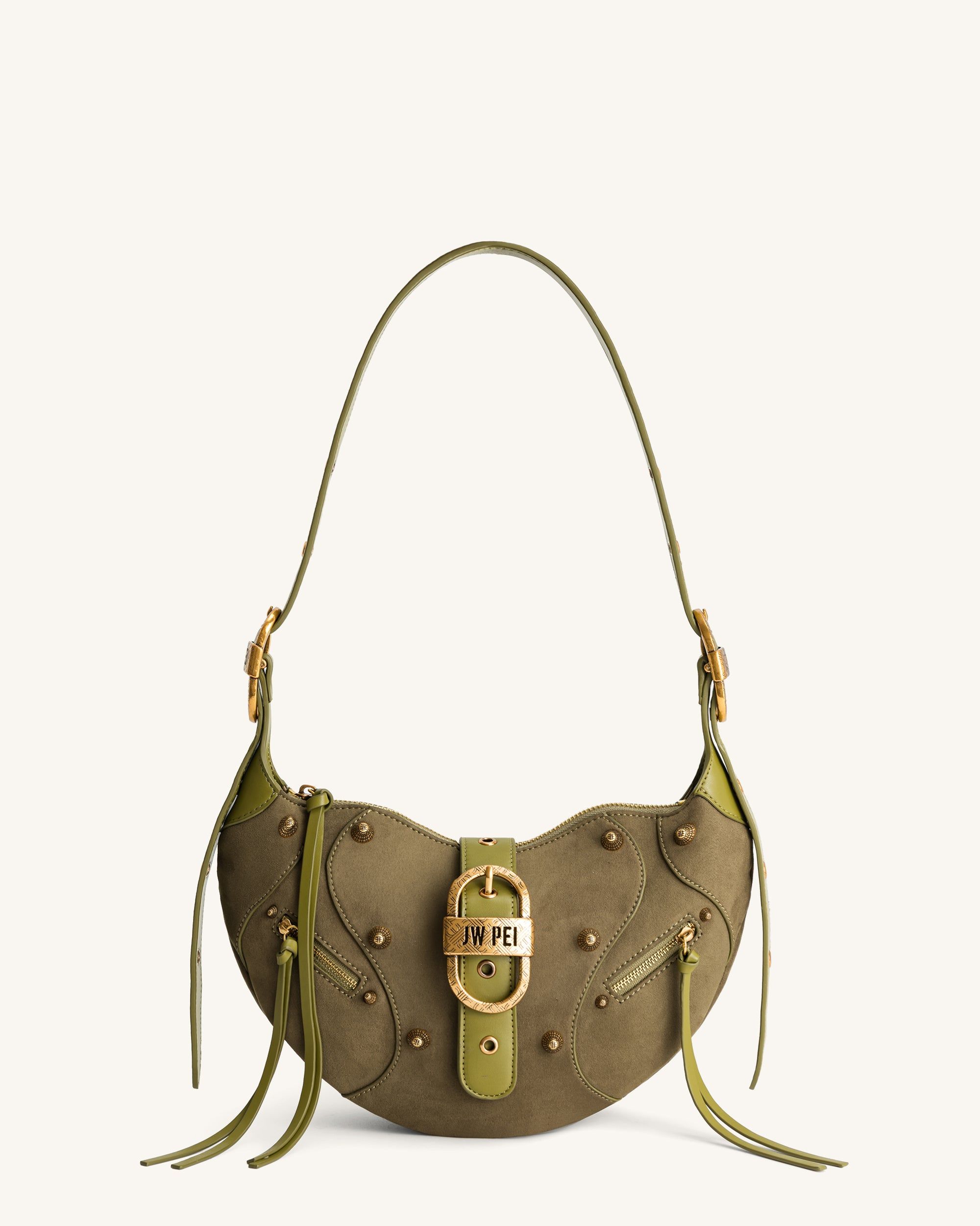 Tessa Suede Shoulder Bag - Dark Olive - JW PEI - Modalova