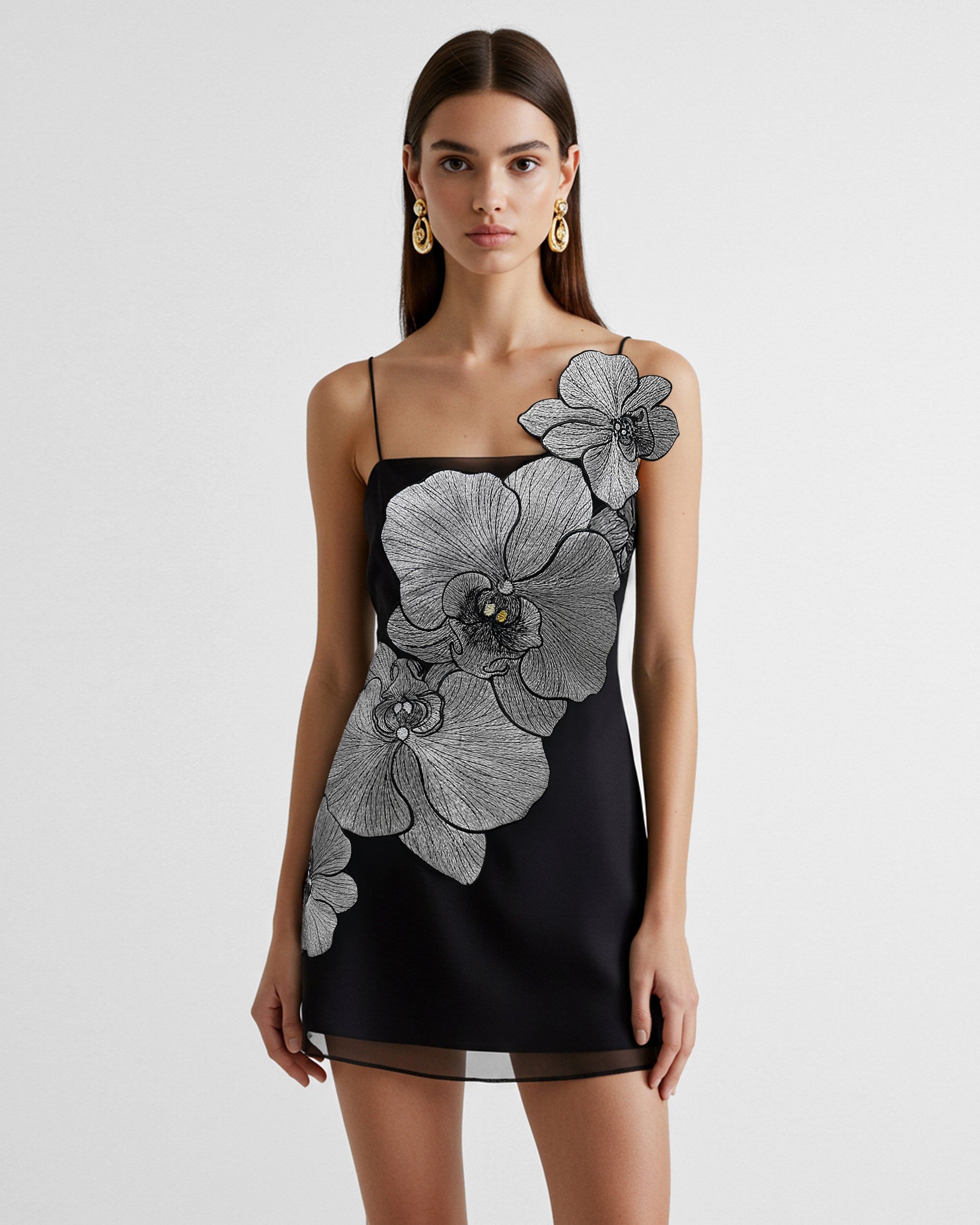 Orchid Appliqué Mini Dress - Black/Silver - JW PEI - Modalova