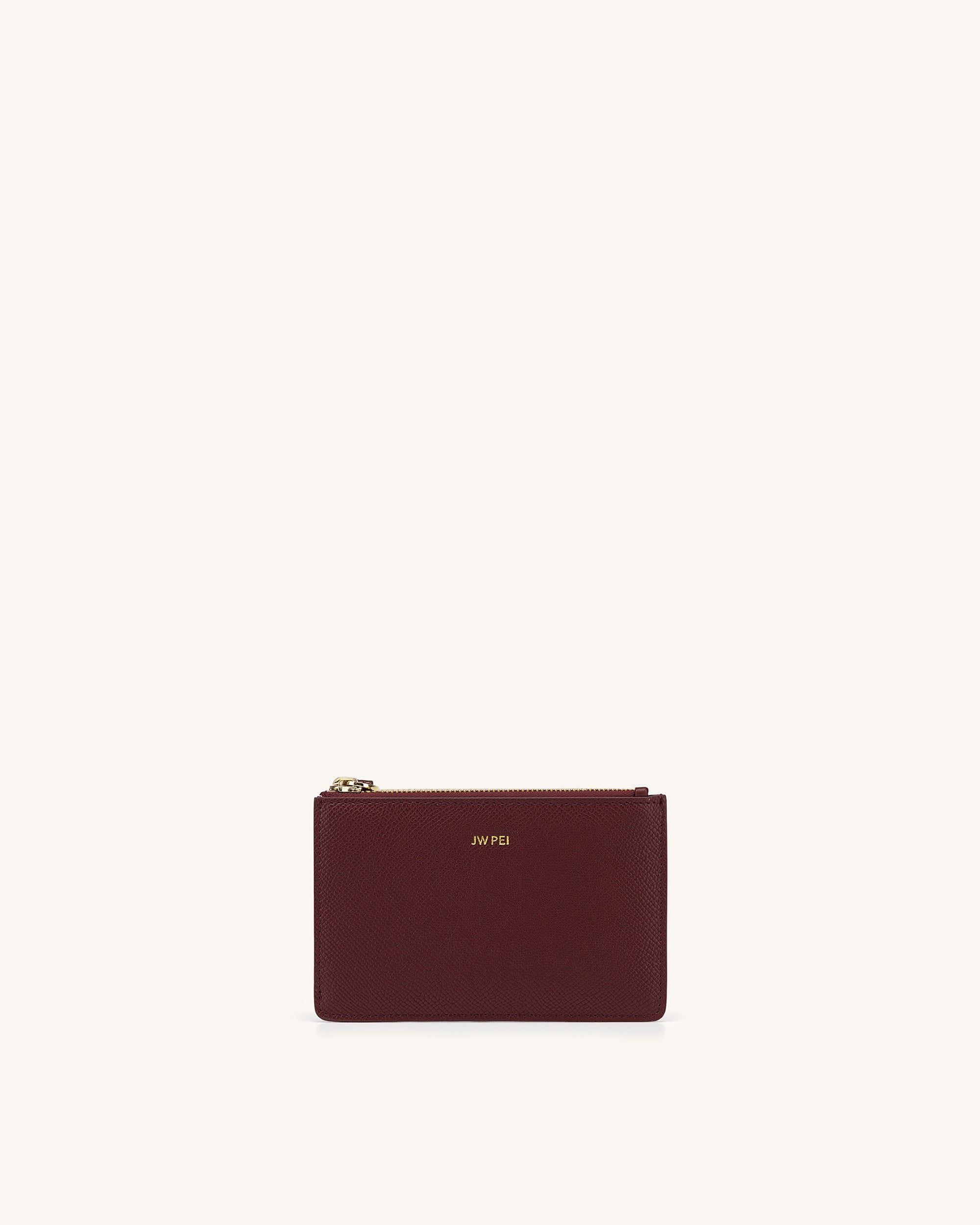 Quinn Zipped Card Holder- Burgundy Grained Vegan Leather - JW PEI - Modalova