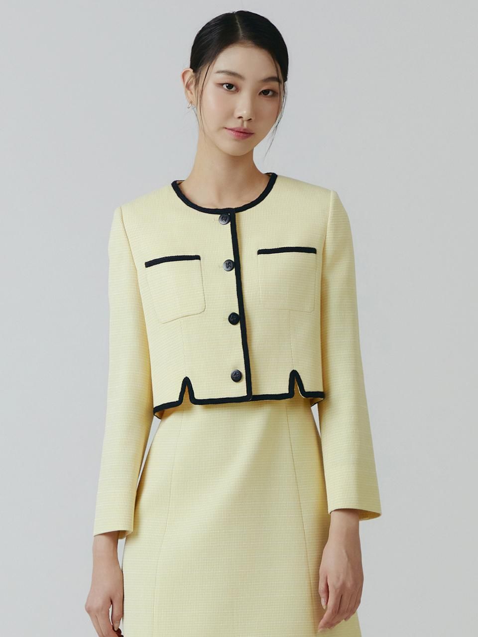 ItMICHAA Line Block Cropped Tweed Jacket (2 COLOR) - IT MICHAA - Modalova