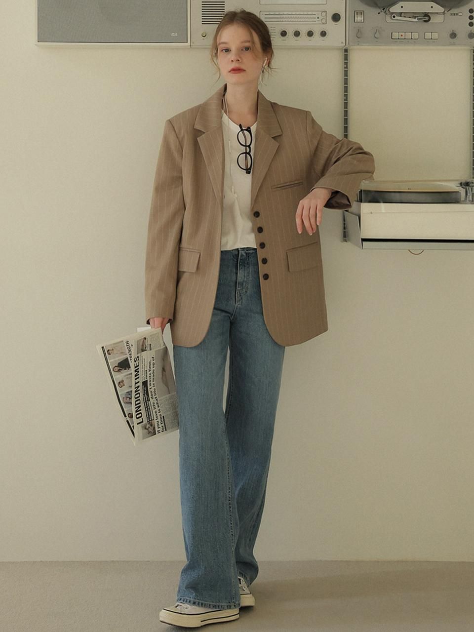 Stripe Button Tailored Jacket [] - ROOMPACKER - Modalova