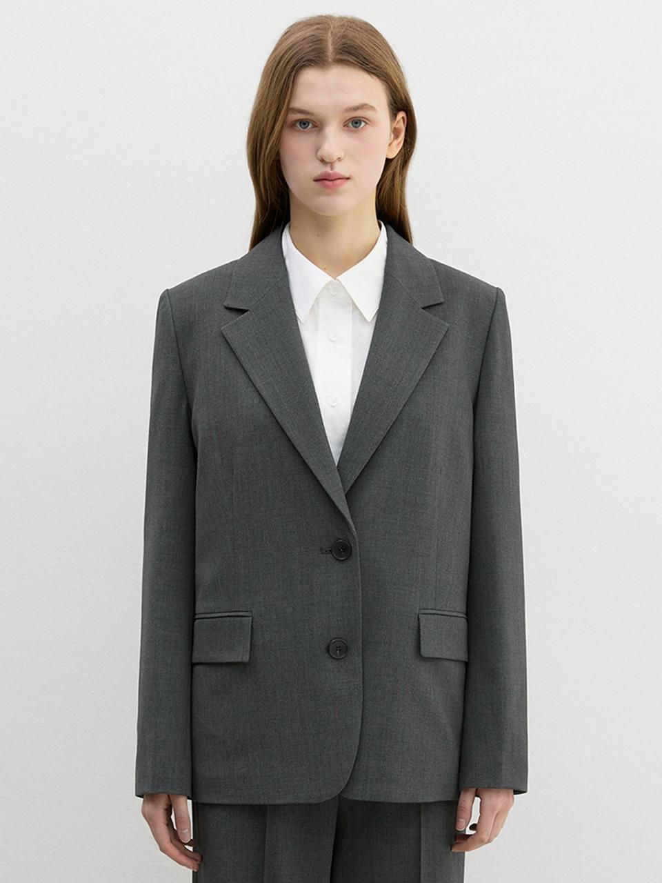 Back Slit Single Two-Button Regular Fit Jacket [Melange Grey] (AWSJKP11020) - SISTINA - Modalova