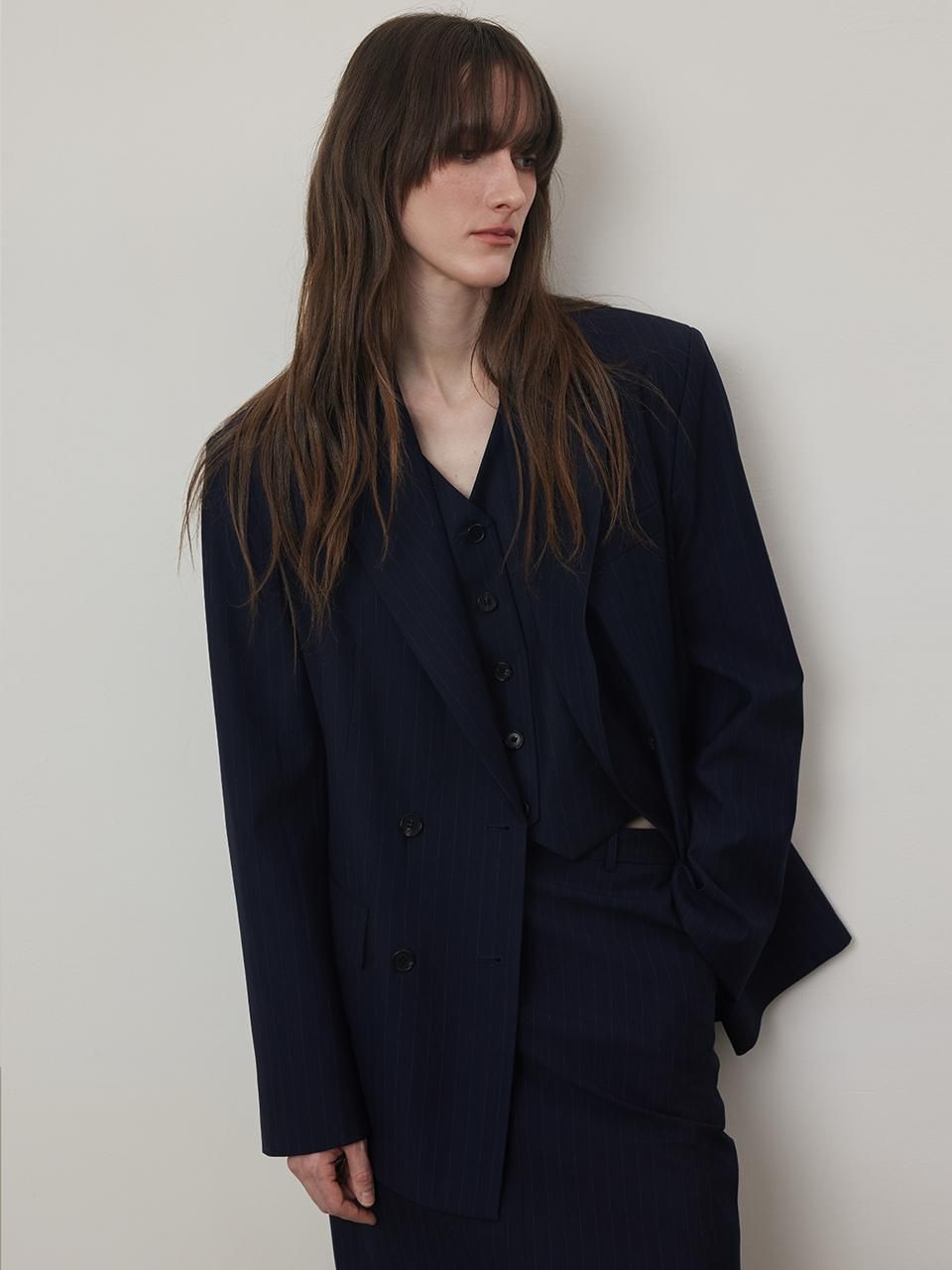 Stripe Four Set Up Overfit Double Brest Blazer - Q’SRB - Modalova