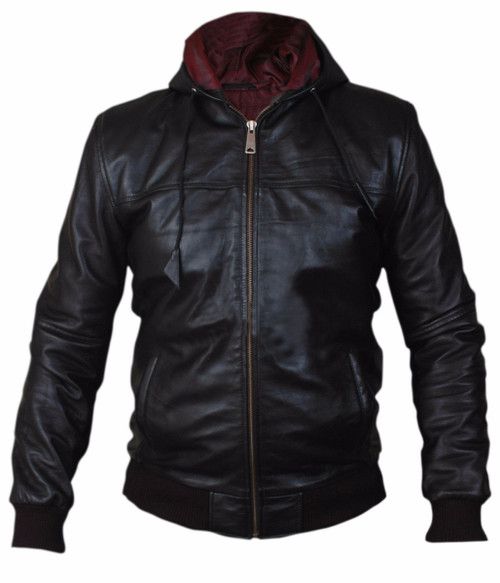 Air force Bomber Hooded Leather Jacket - Feather skin - Modalova