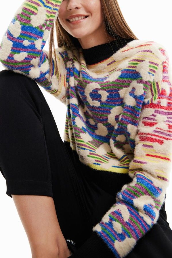 Striped Leopard-Effect Sweater - Desigual - Modalova