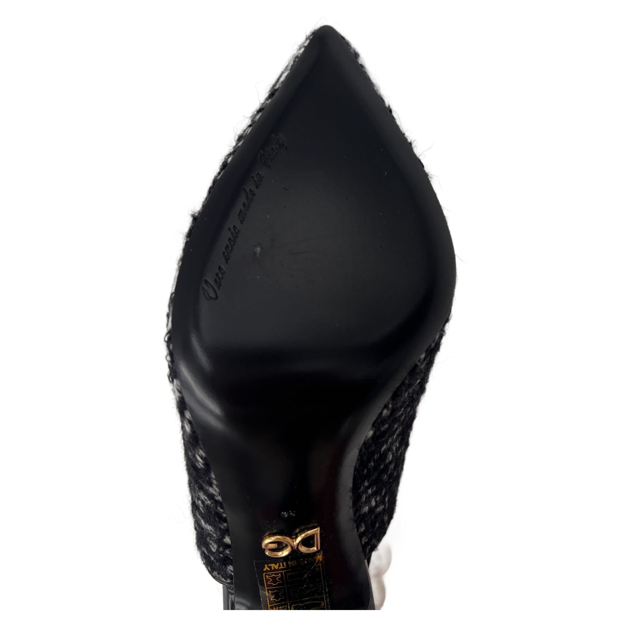 Lori Chevron Tweed Pearl Slingback Pumps Black Gray (Pre-Owned) - Dolce & Gabbana - Modalova