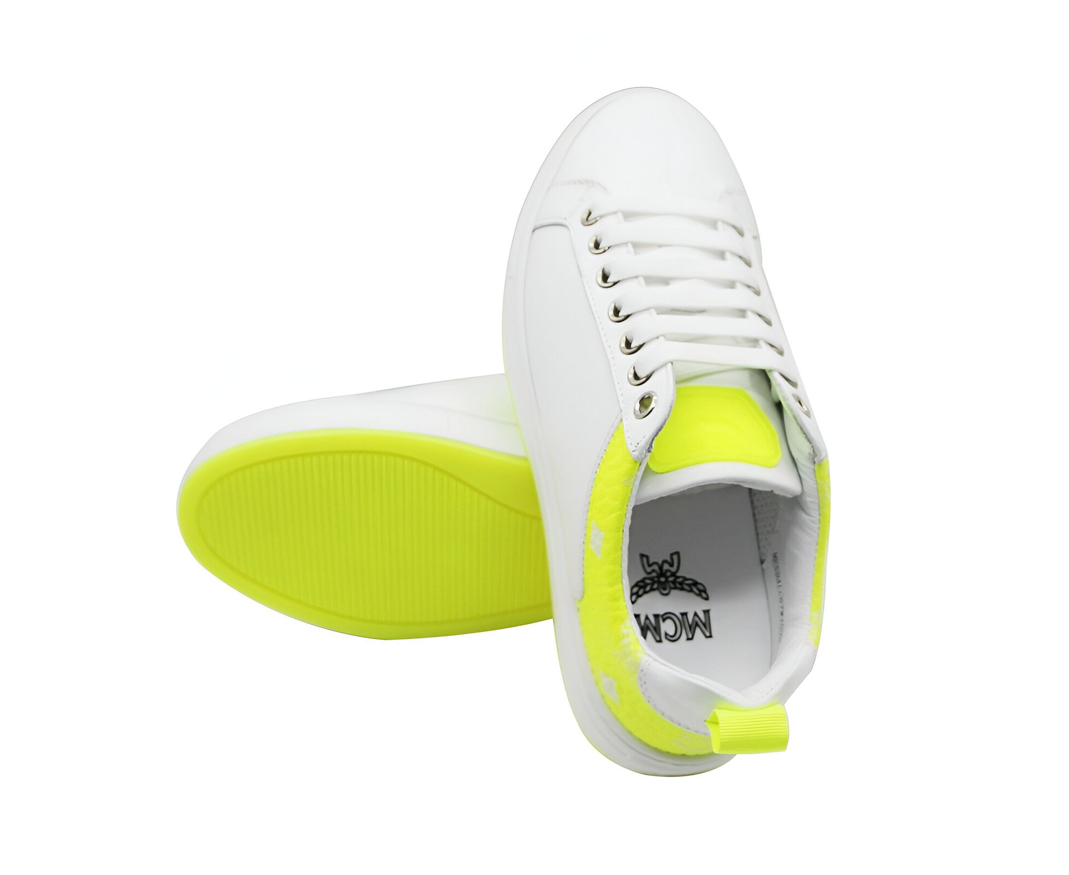 Women's Leather Neon Green Logo Trim Low Top Sneaker (37 EU / 7 US) - MCM - Modalova