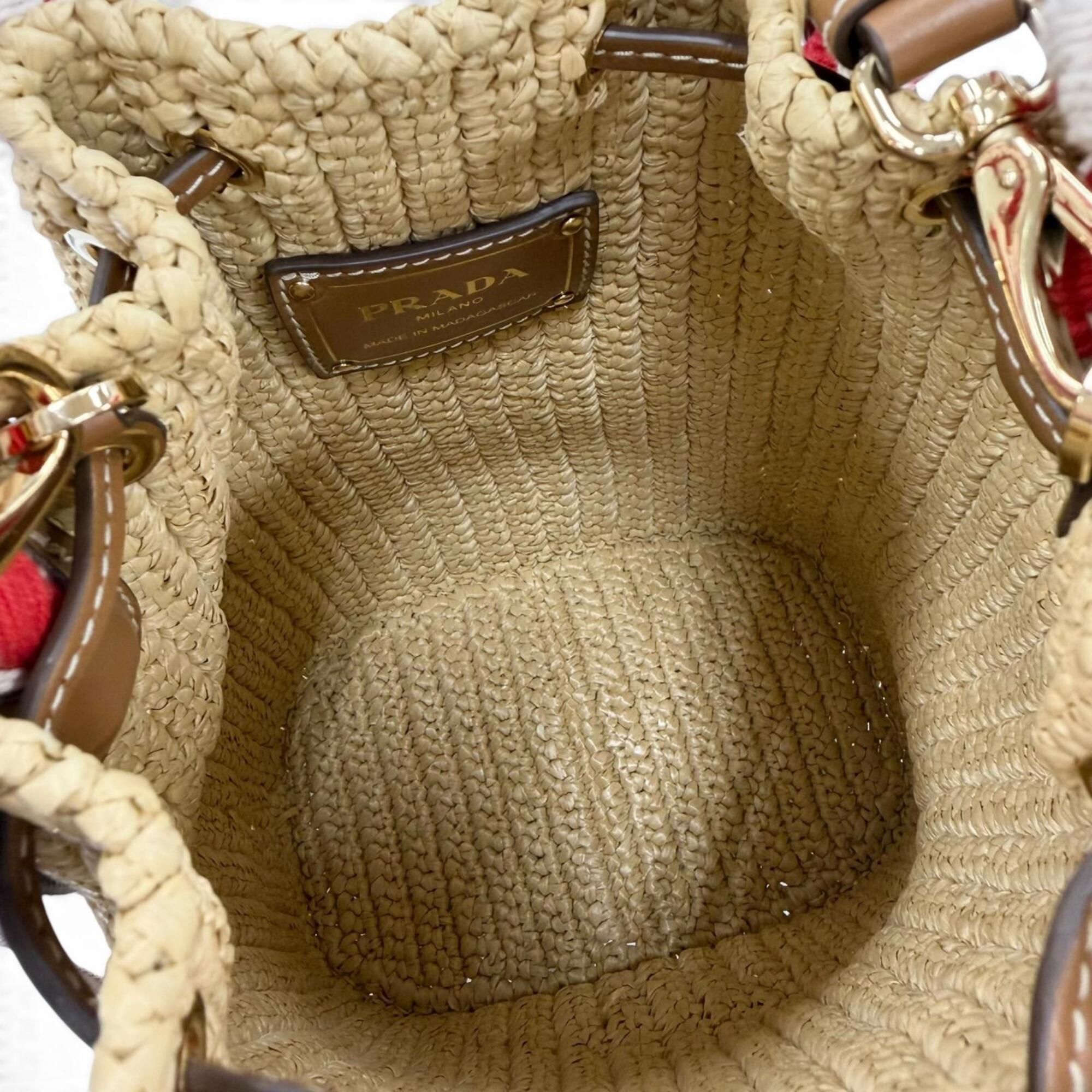 Leather Raffia Handbag Shoulder Bag (Pre-Owned) - Prada - Modalova